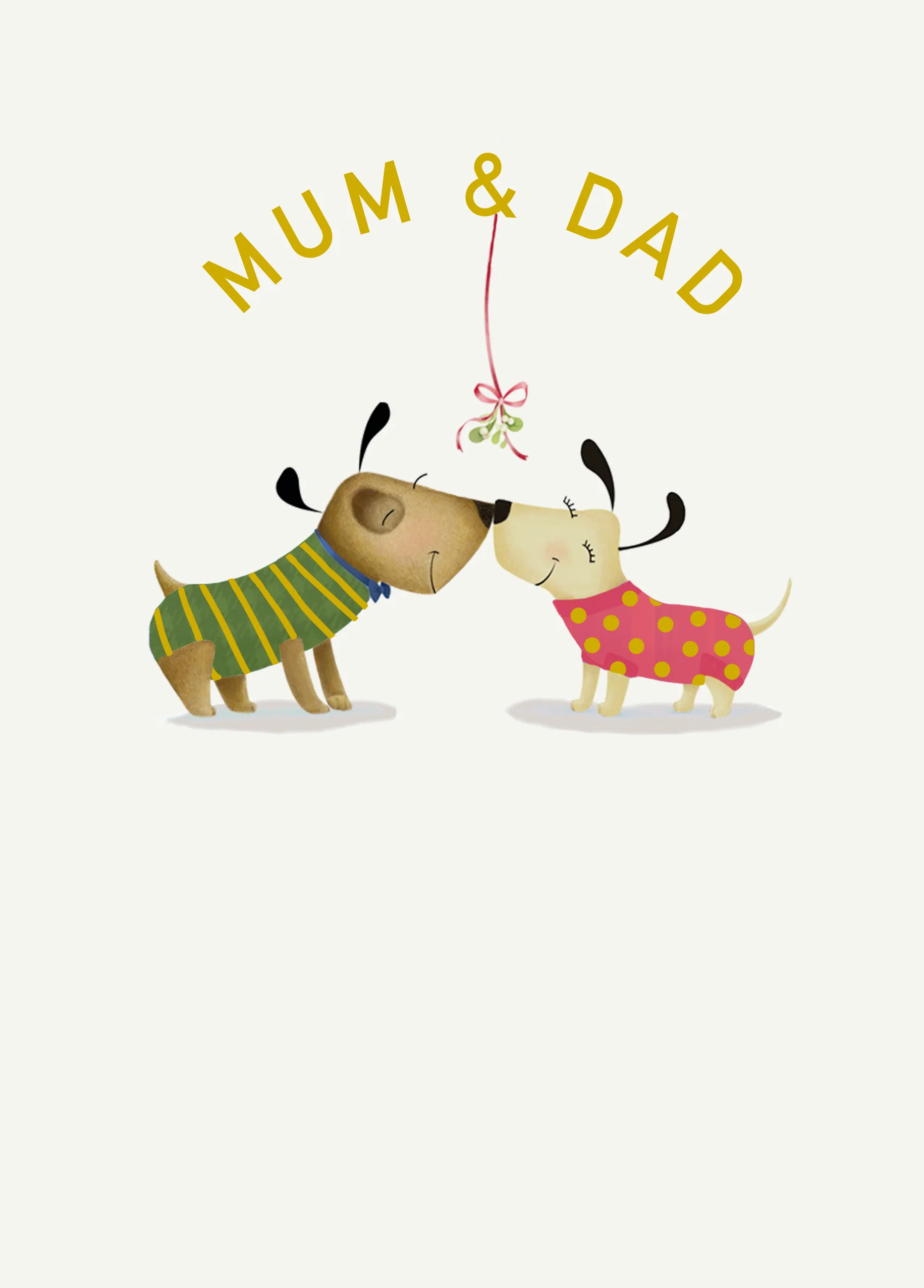 Personalised Mum & Dad Mistletoe And Dogs Christmas Card