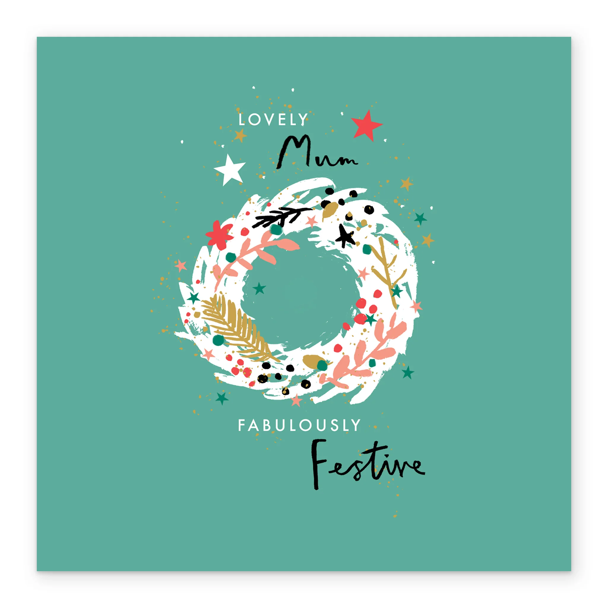 Personalised Mum Festive Wreath & Stars Christmas Card - Image 2