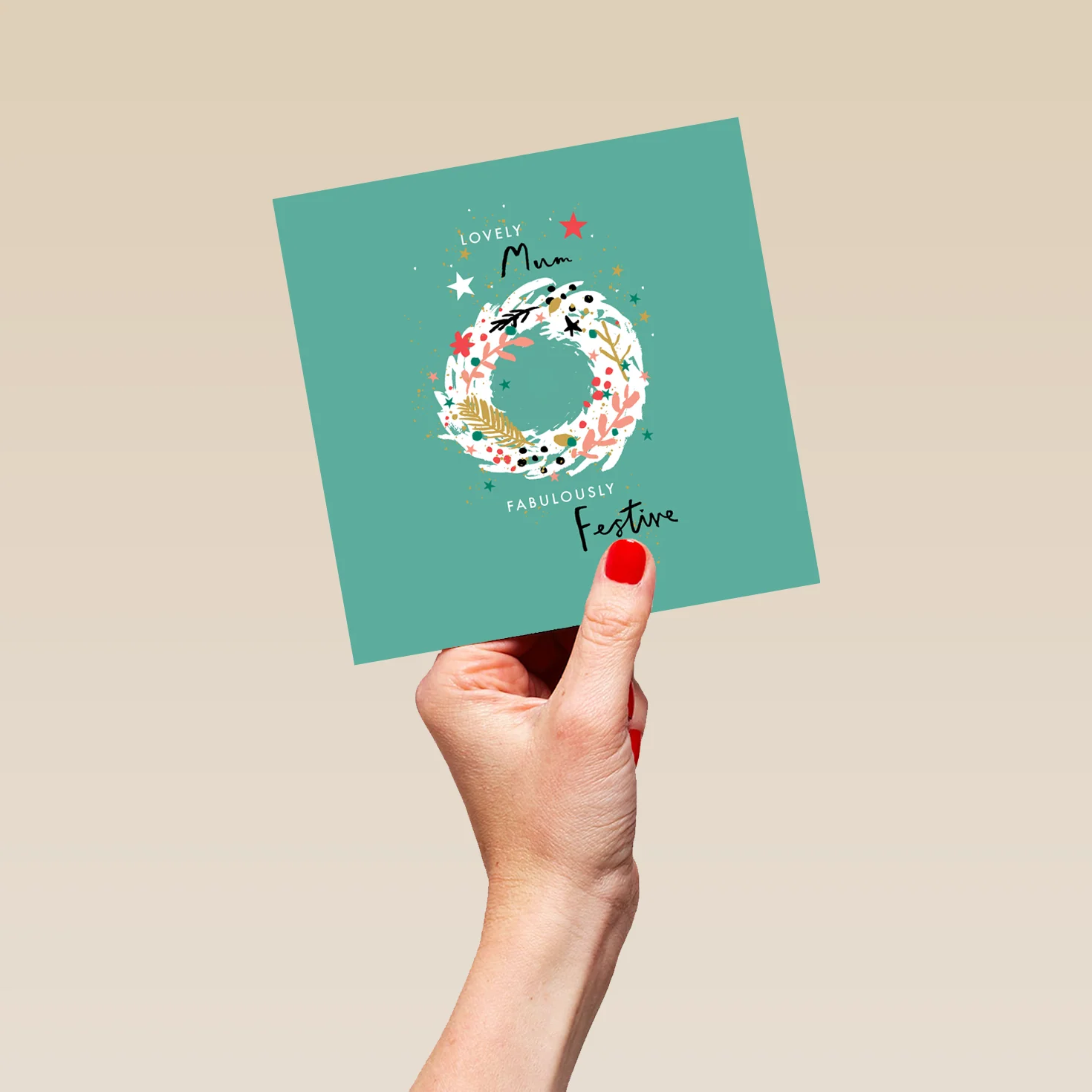 Personalised Mum Festive Wreath & Stars Christmas Card - Image 5