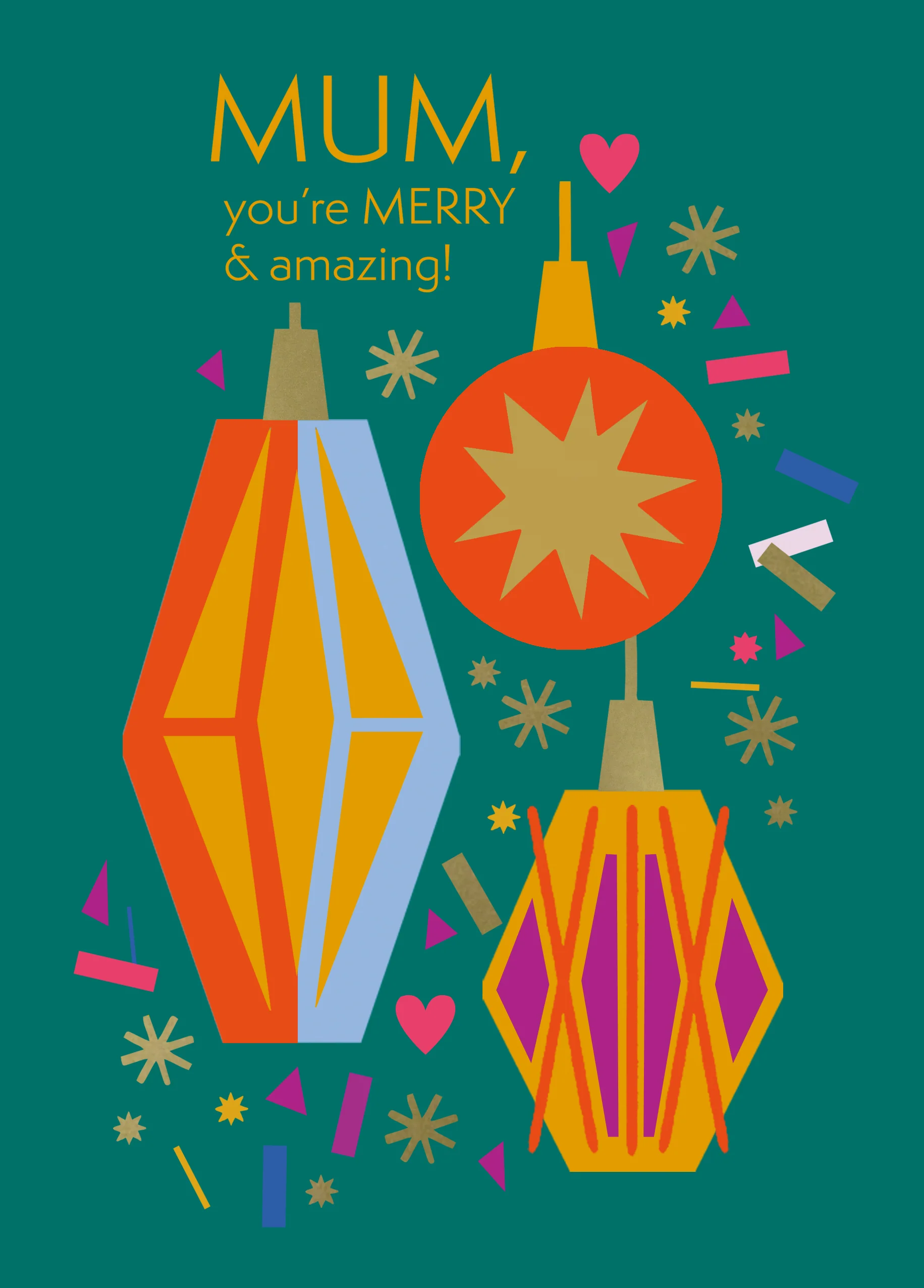 Personalised Mum Fun Retro Colourful Baubles Christmas Card
