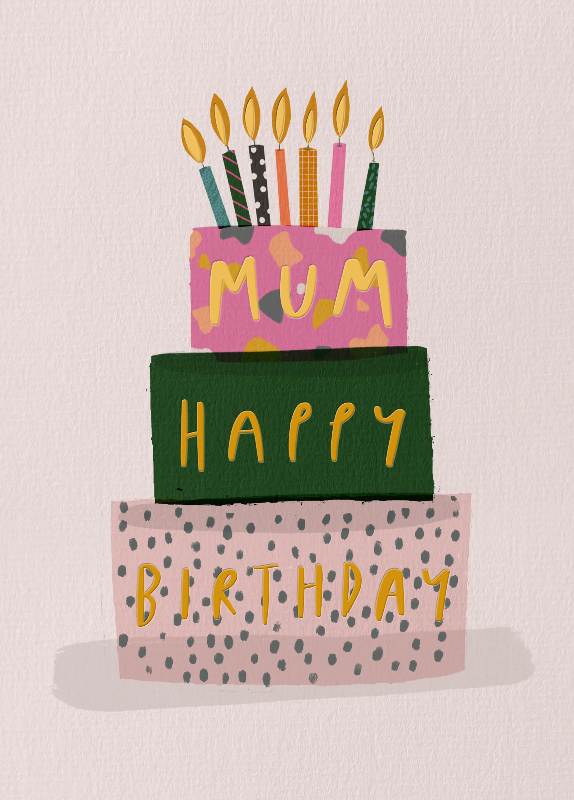 Personalised Mum Pink And Black Cake Birthday Card