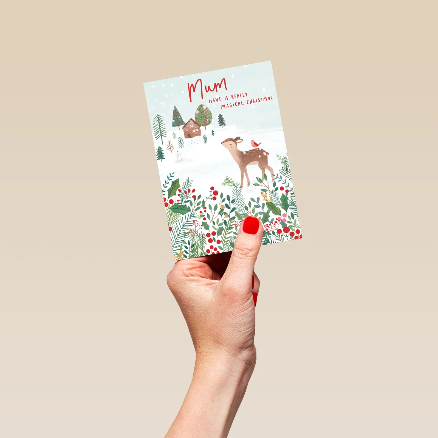Personalised Mum Reindeer & Snow Christmas Card - Image 4