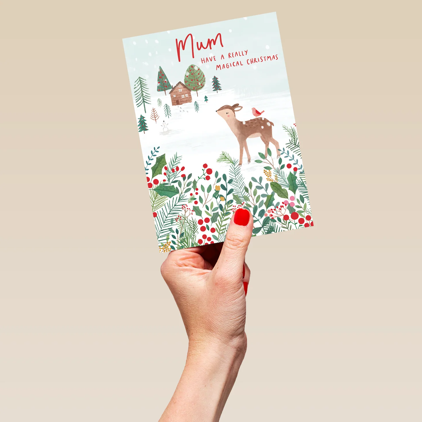 Personalised Mum Reindeer & Snow Christmas Card - Image 5