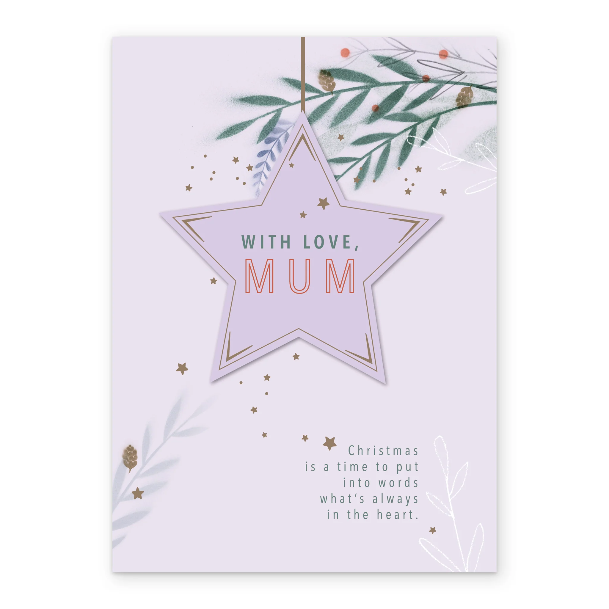 Personalised Mum Star Bauble & Leaves Traditional Christmas Card - Image 2