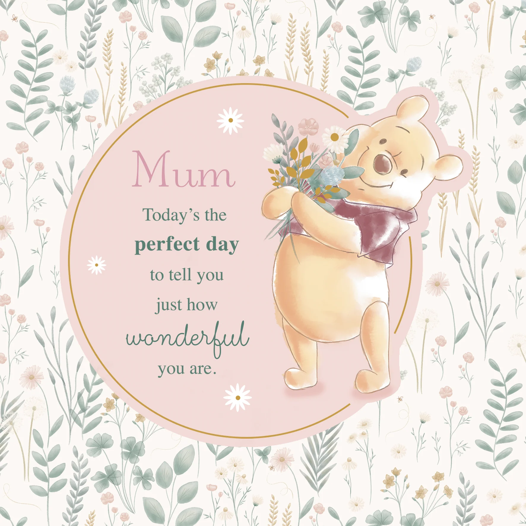 Personalised Mum White Floral Winnie the Pooh Birthday Card