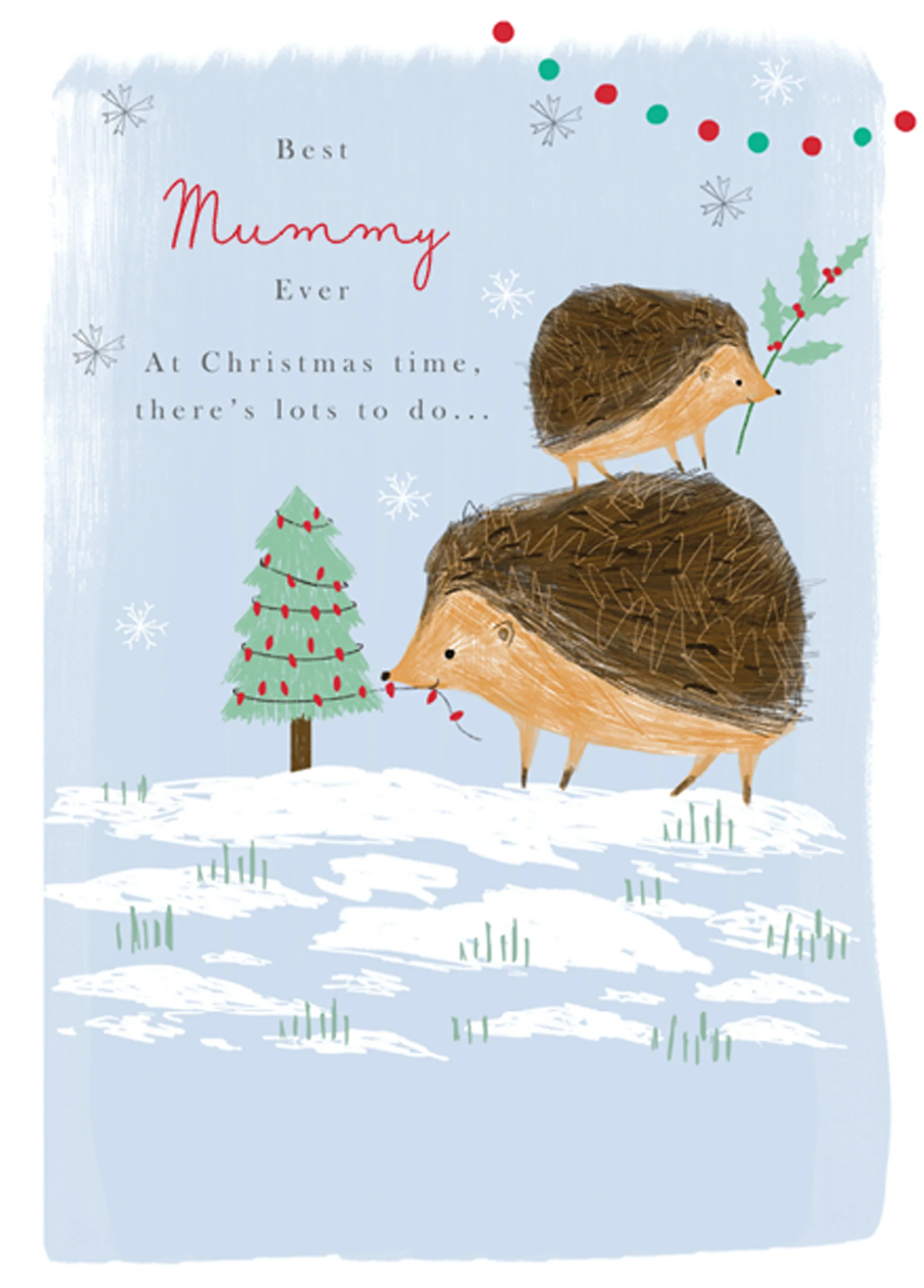 Personalised Mummy Cute Hedgehogs Decorating Christmas Card