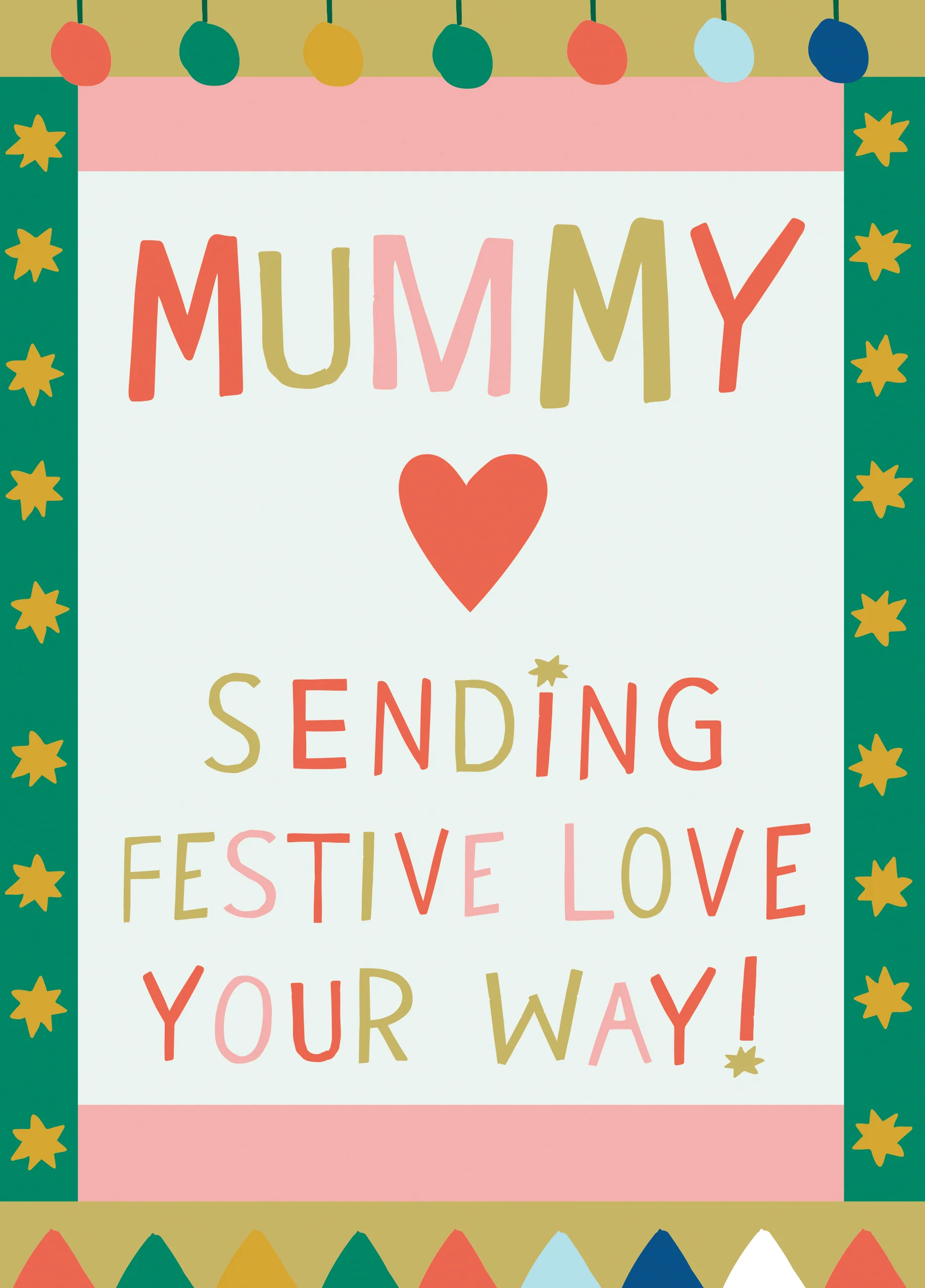 Personalised Mummy Festive Love Text Colourful Kids Christmas Card