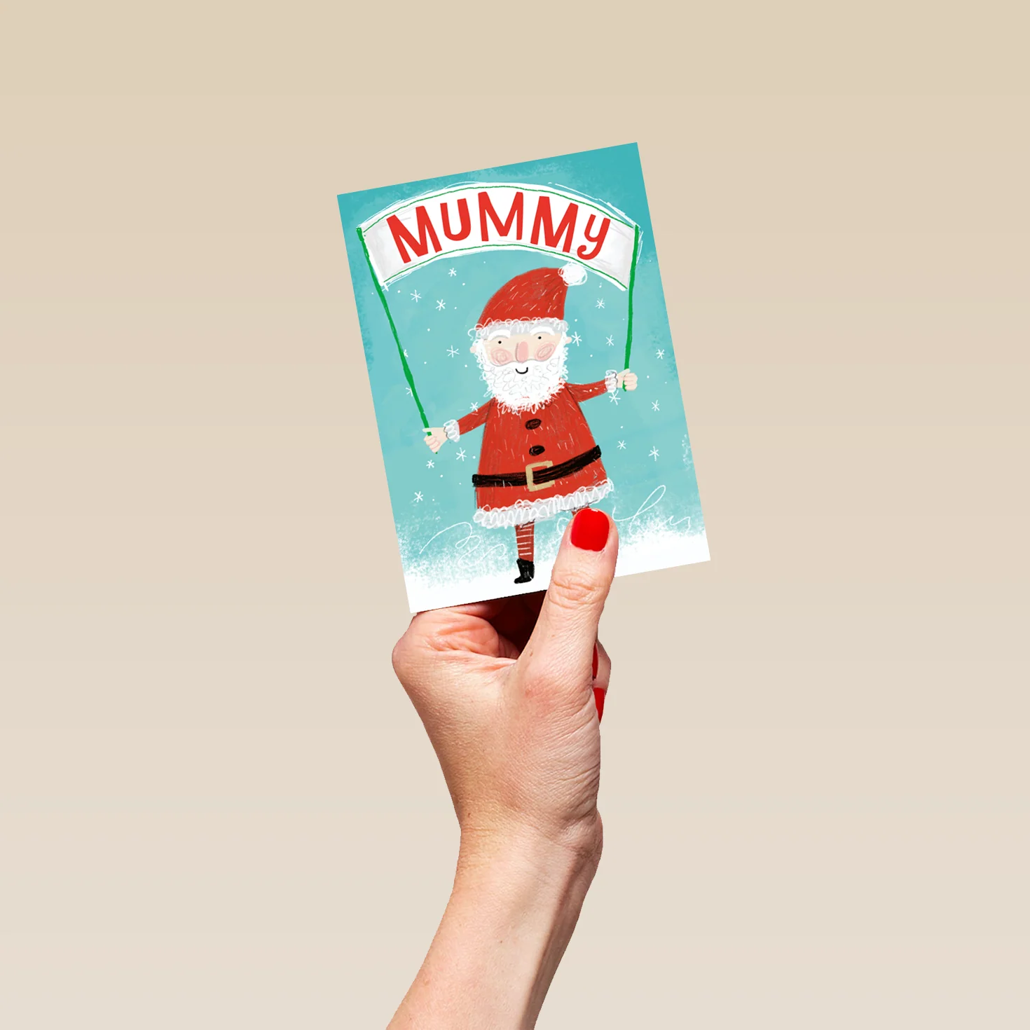 Personalised Mummy Santa Banner Kids Christmas Card - Image 4