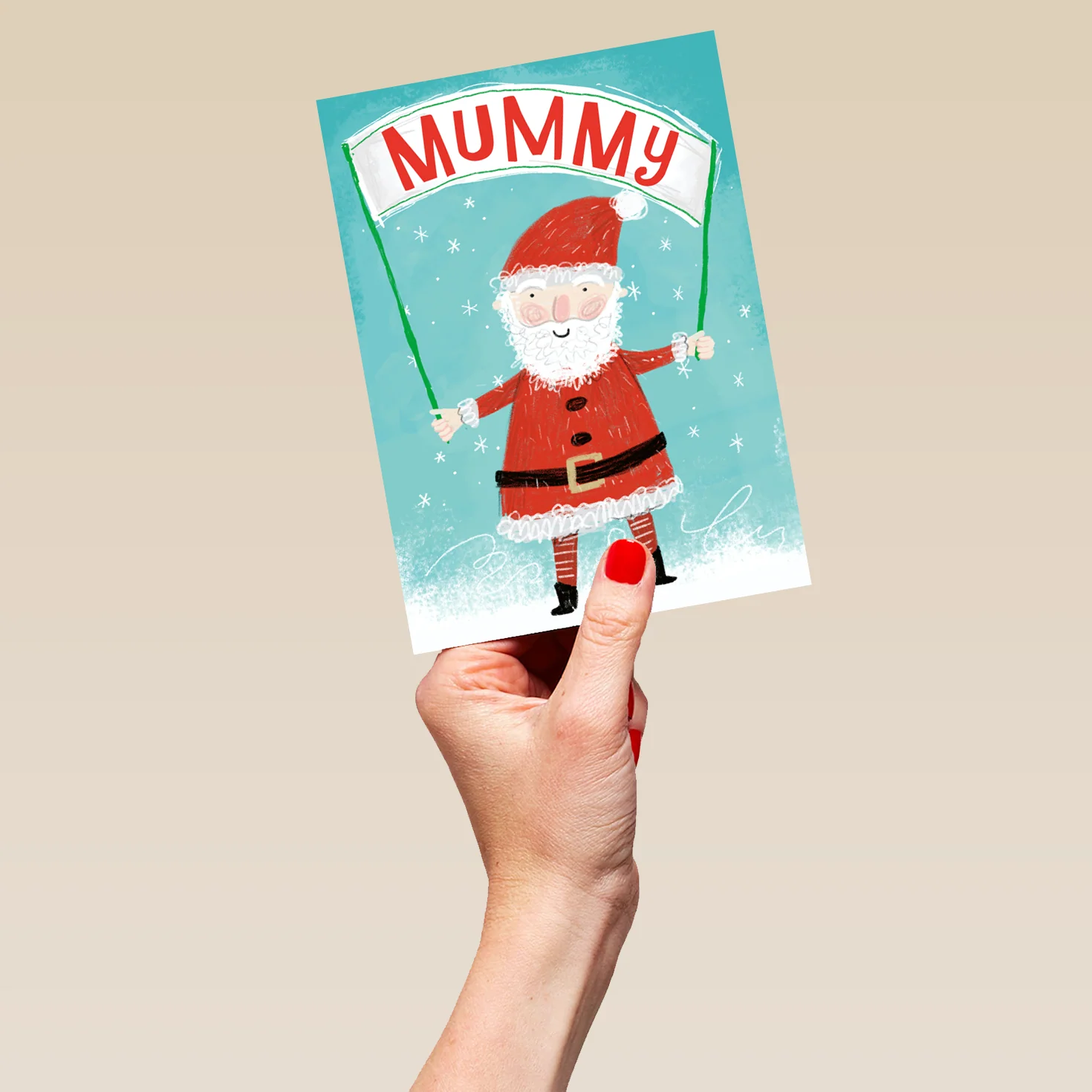 Personalised Mummy Santa Banner Kids Christmas Card - Image 5