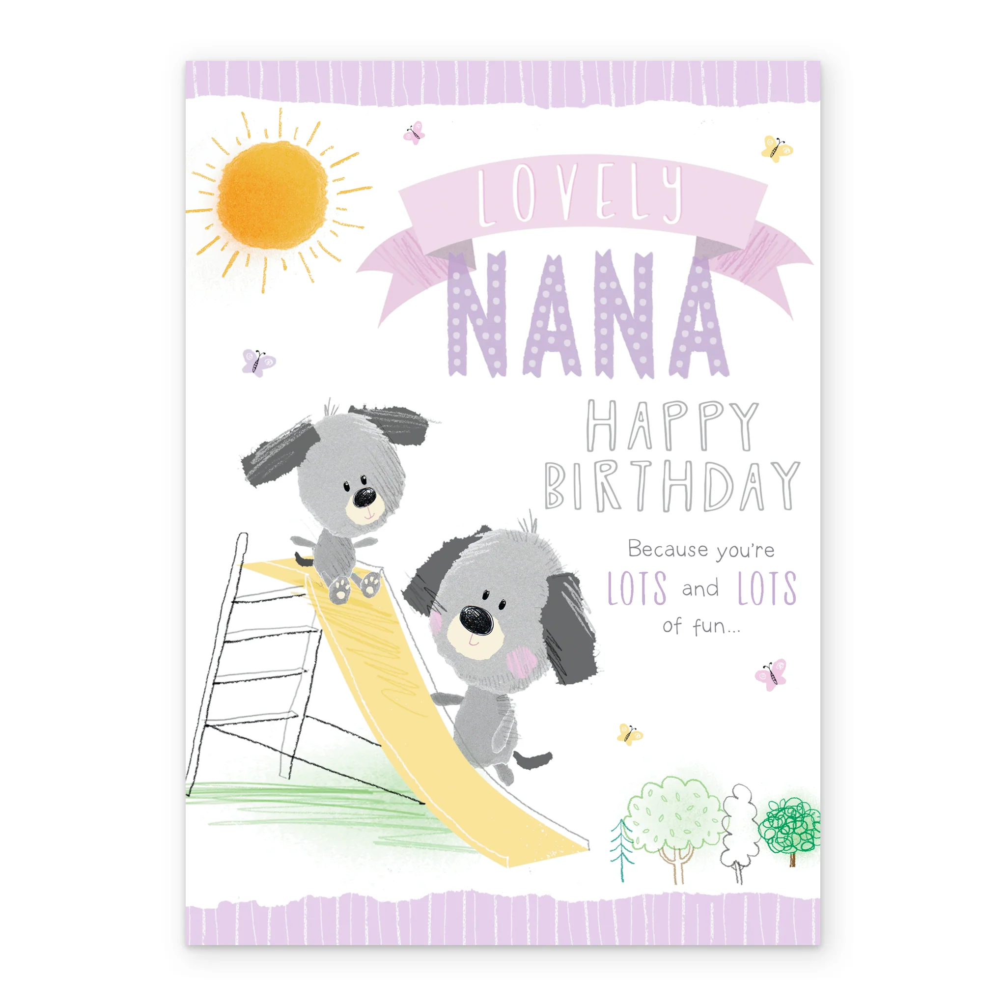 Personalised Nana Illustrated Dogs In Playground Birthday Card - Image 2
