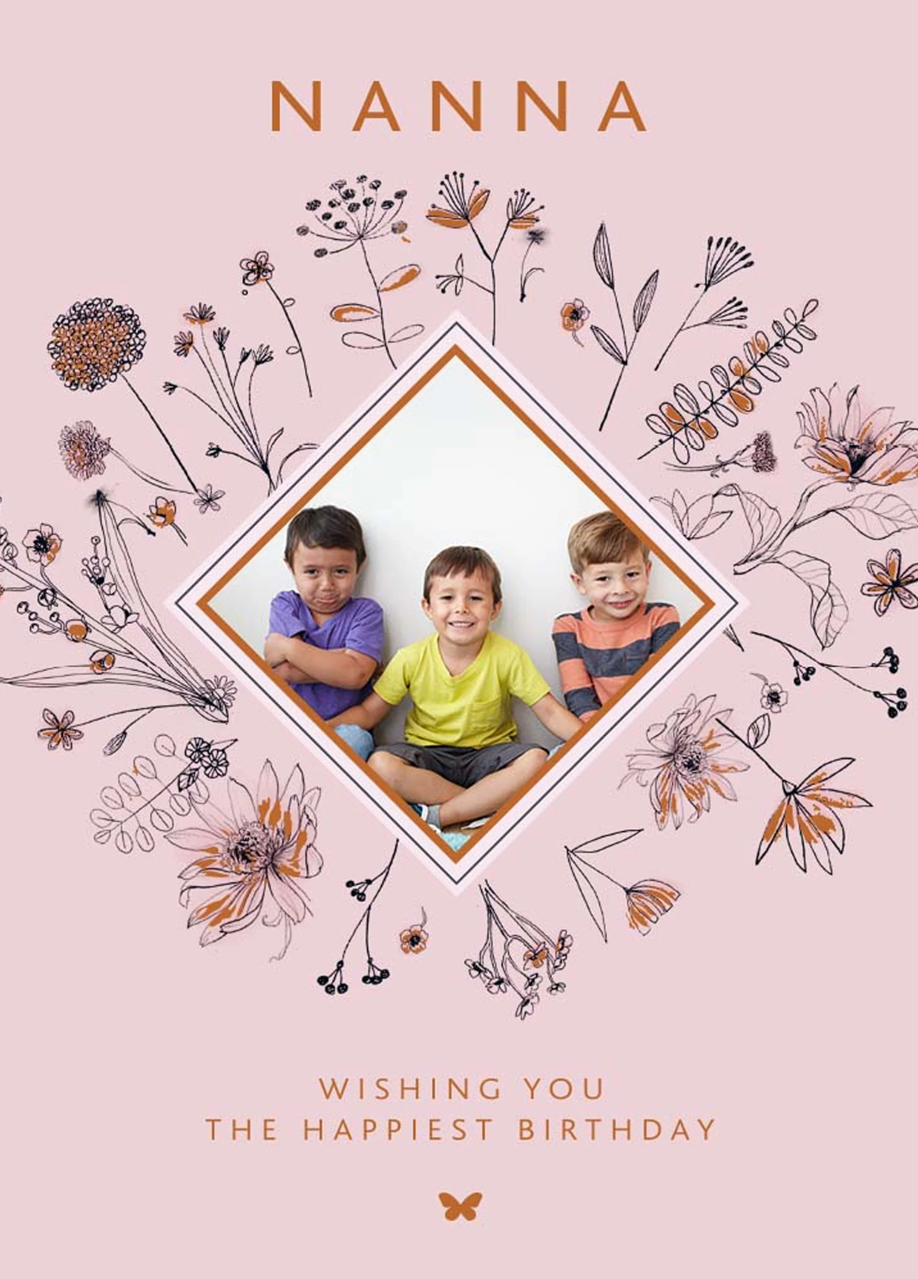 Personalised Nanna Traditional Flowers Photo Card