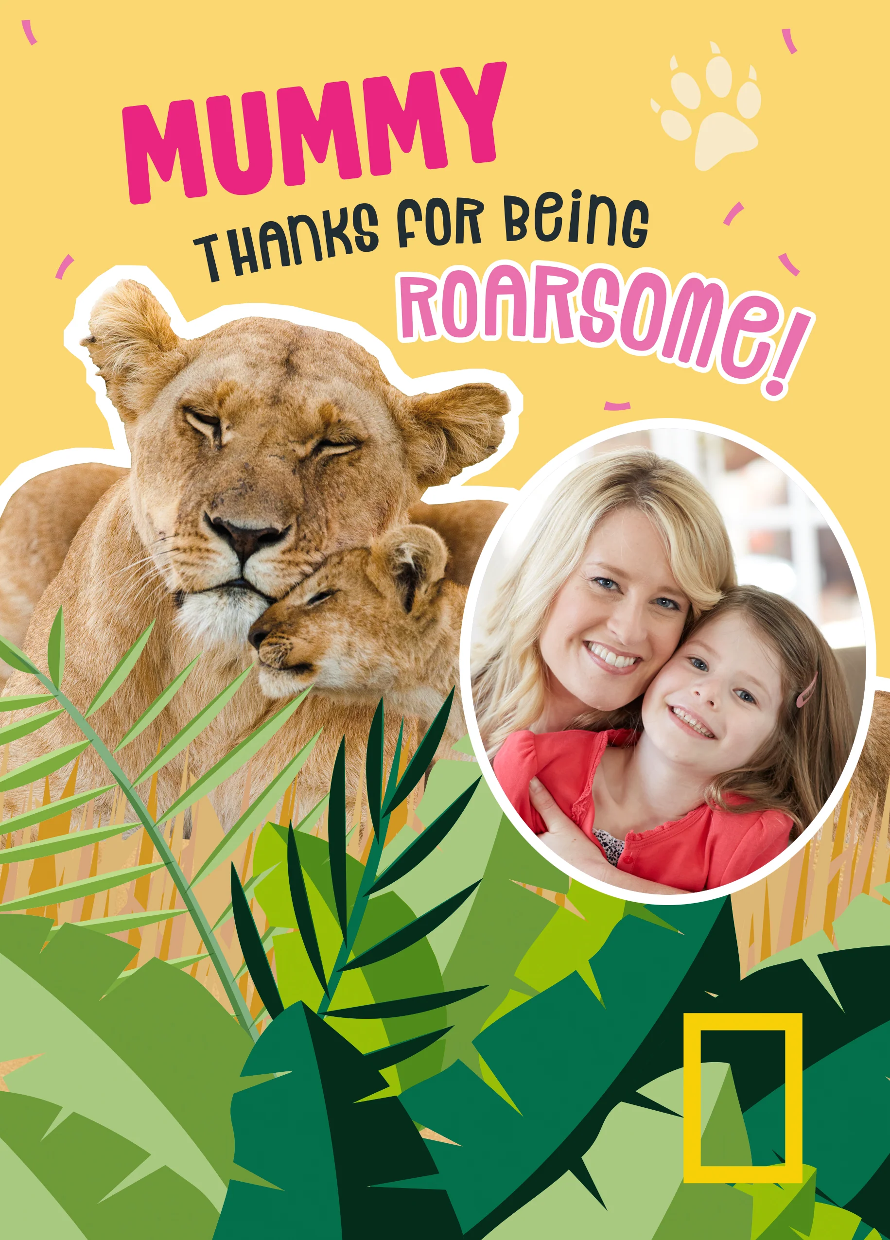 Personalised National Geographic Cute Lioness Photo Upload Mummy Birthday Card