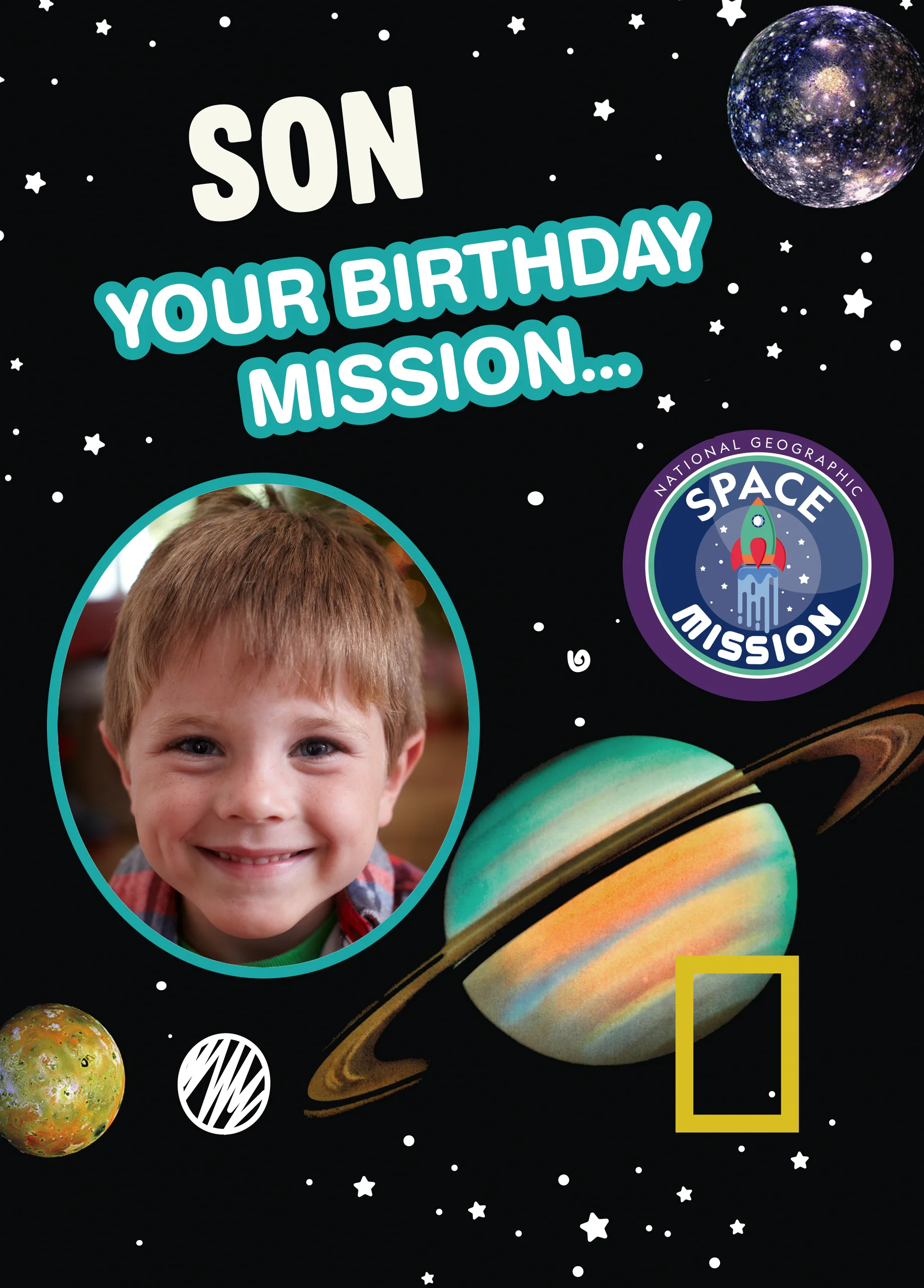 Personalised National Geographic Kids Space Photo Upload Birthday Card for Son