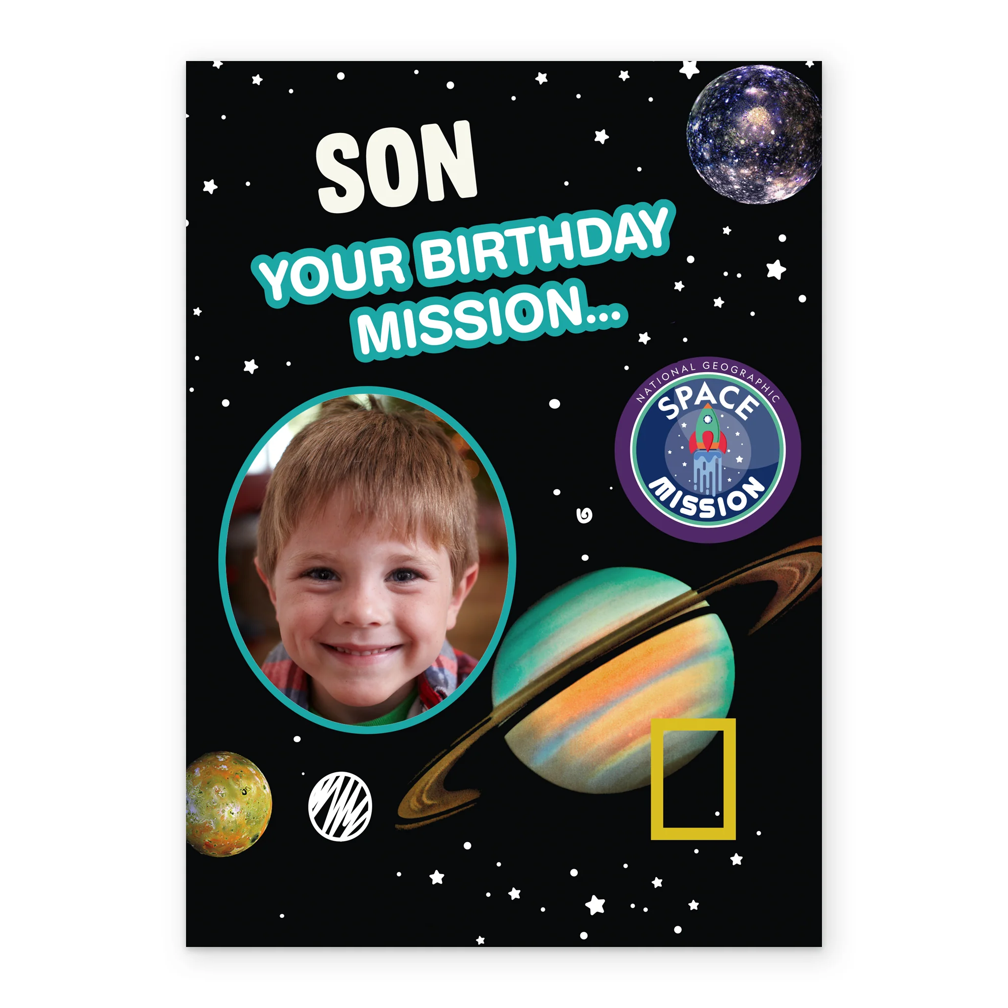 Personalised National Geographic Kids Space Photo Upload Birthday Card for Son - Image 2