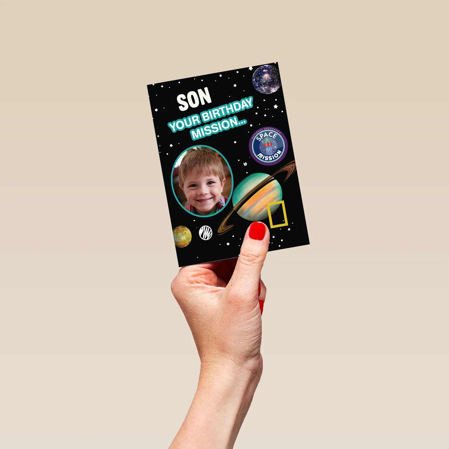 Personalised National Geographic Kids Space Photo Upload Birthday Card for Son - Image 4