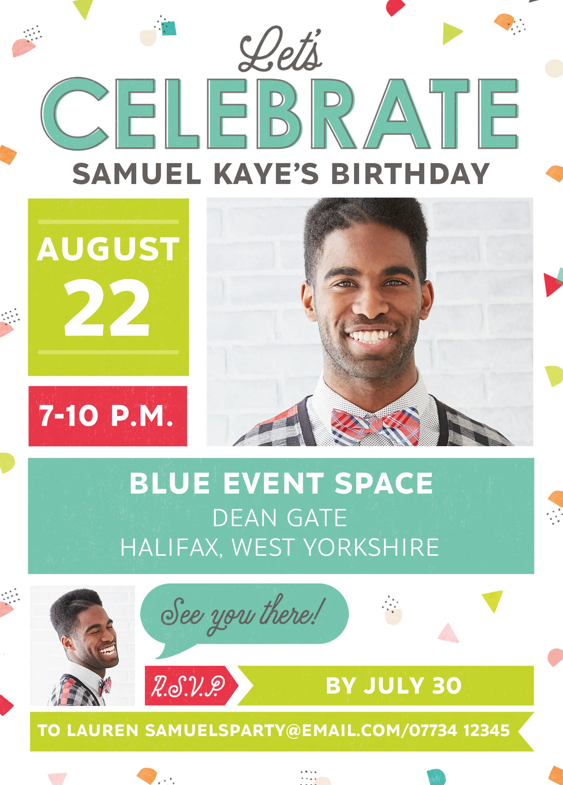 Personalised Neons Photo Upload Birthday Party Invitation
