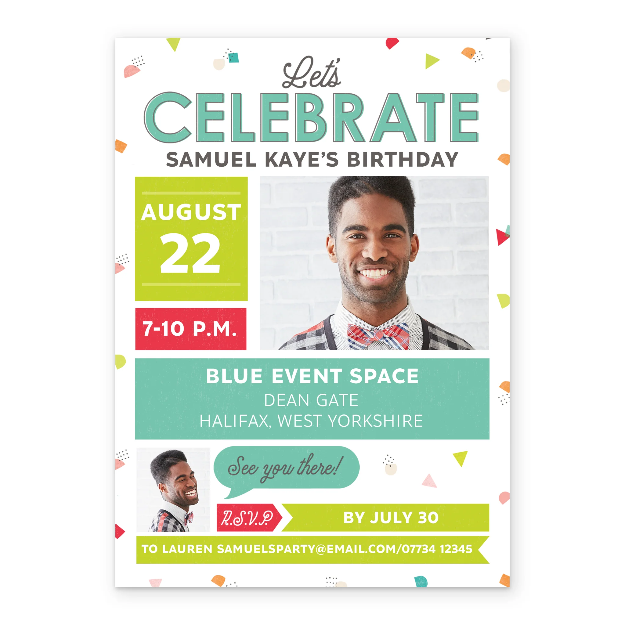 Personalised Neons Photo Upload Birthday Party Invitation - Image 2