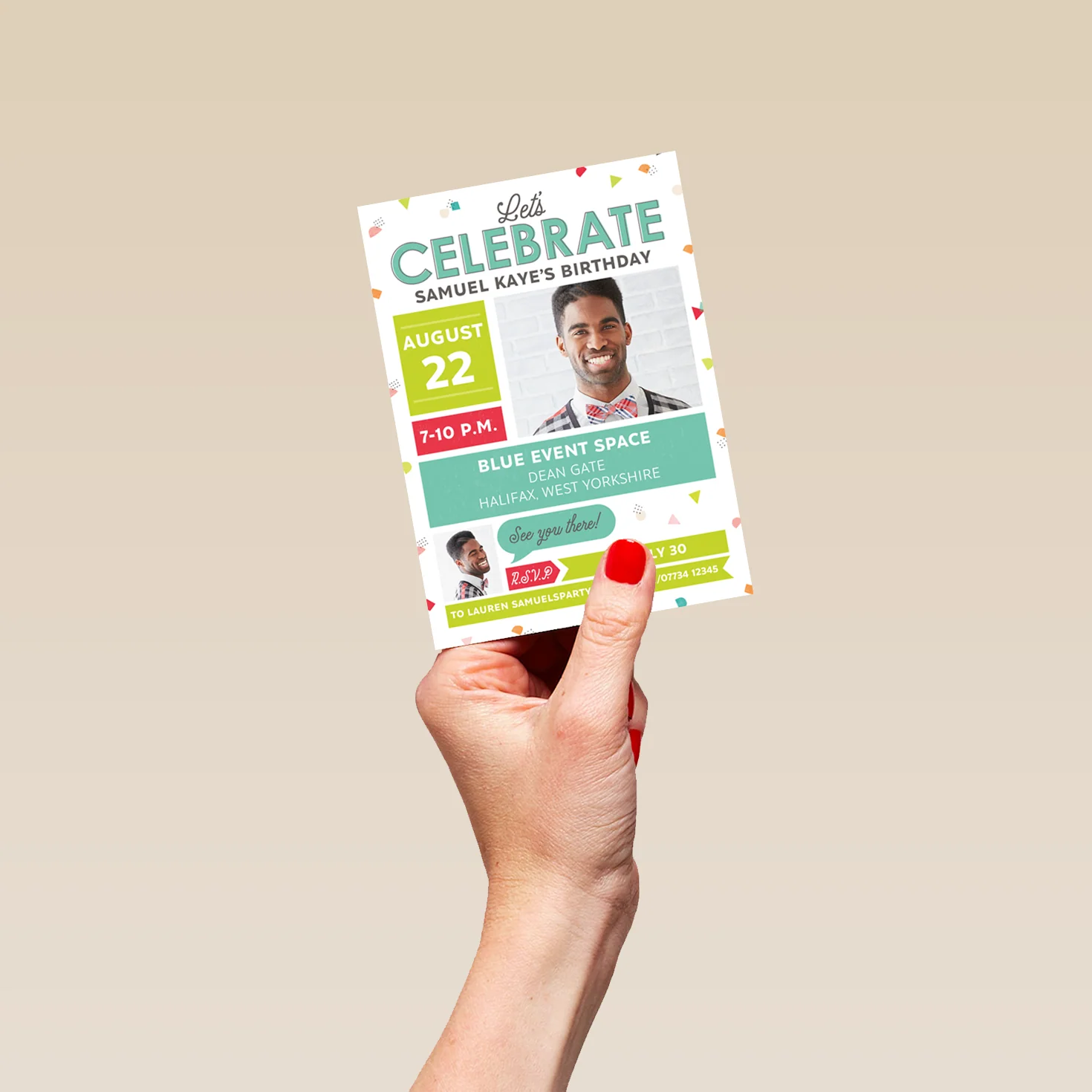 Personalised Neons Photo Upload Birthday Party Invitation - Image 4