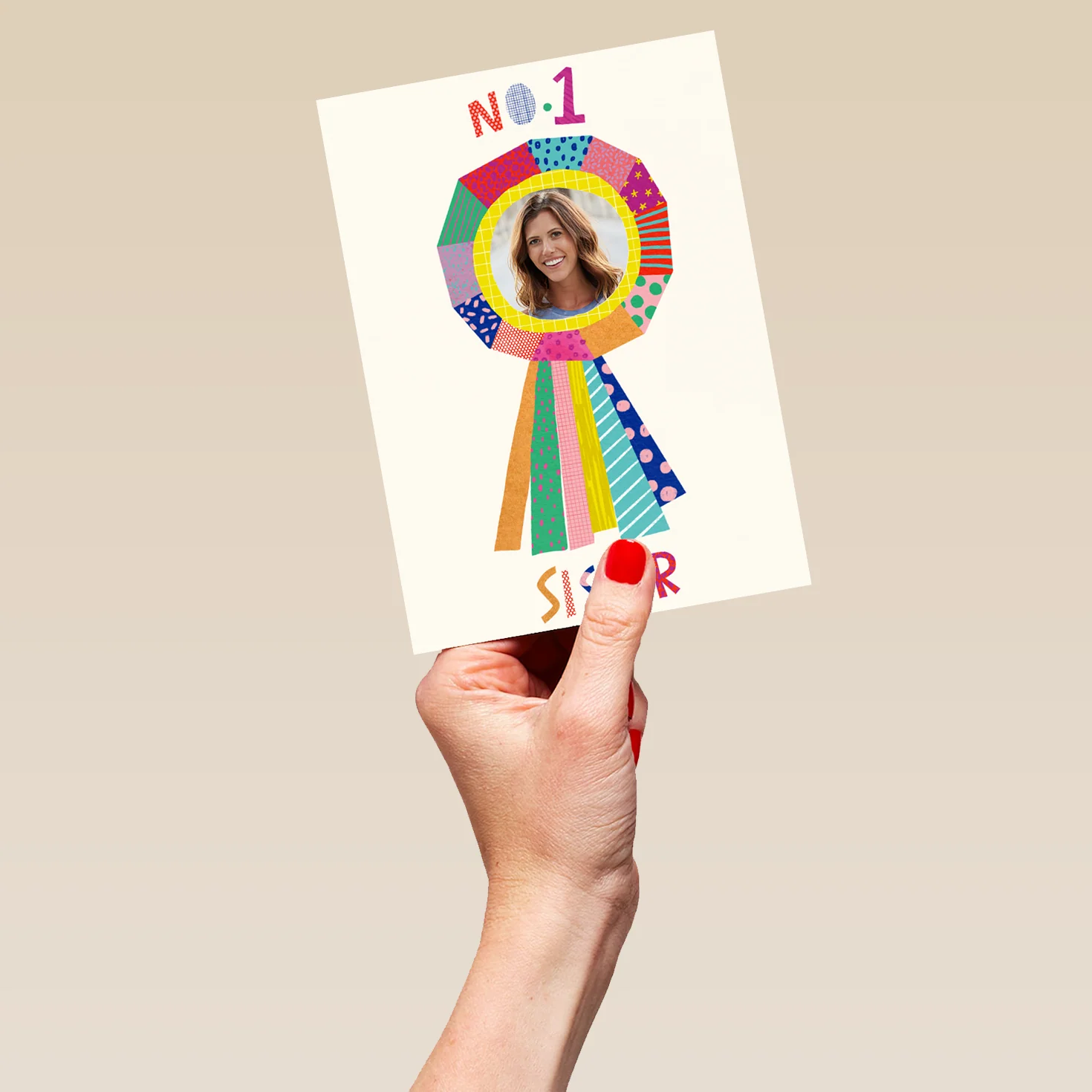 Personalised Number One Sister Rosette Photo Card - Image 5