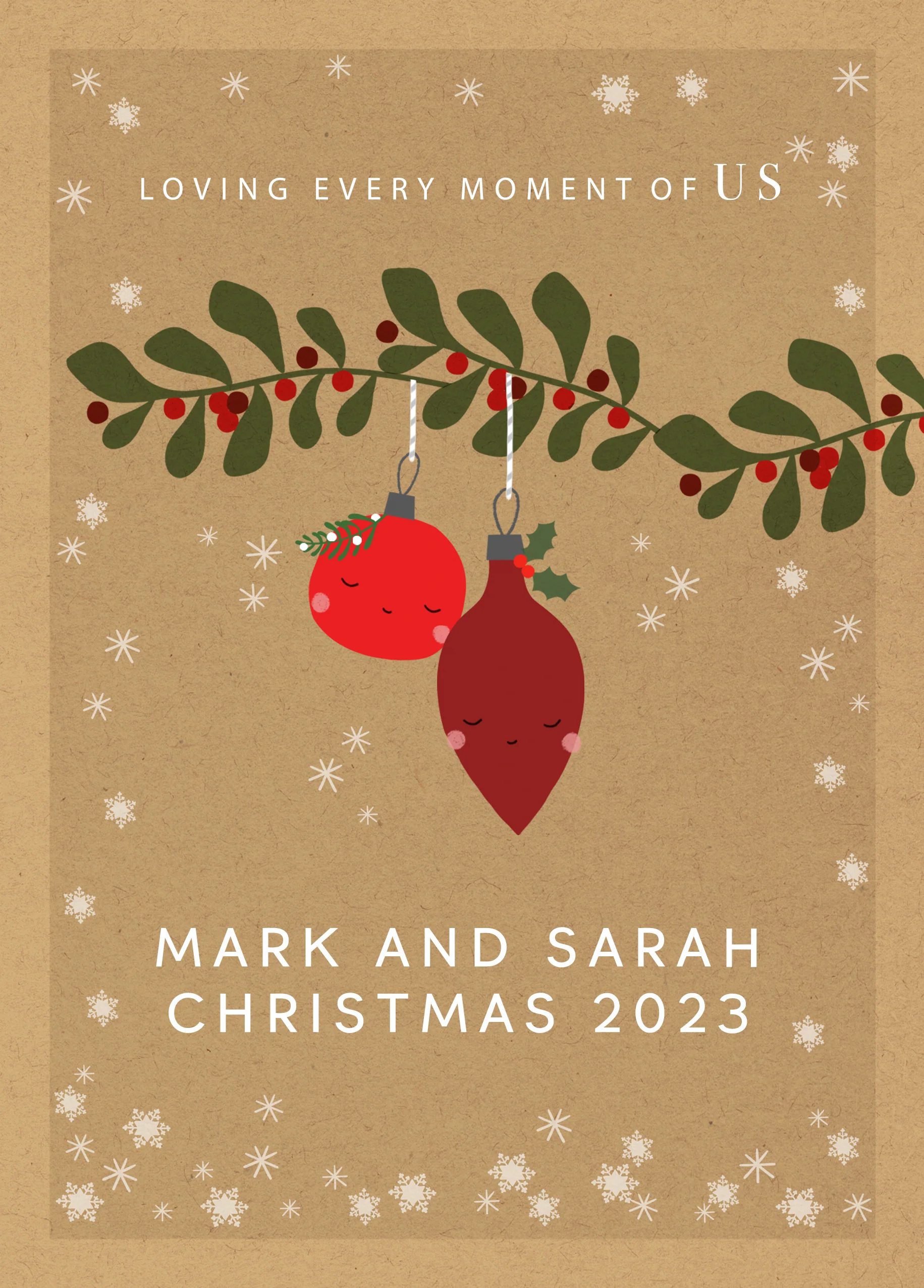 Personalised One I Love Baubles Foliage Christmas Card