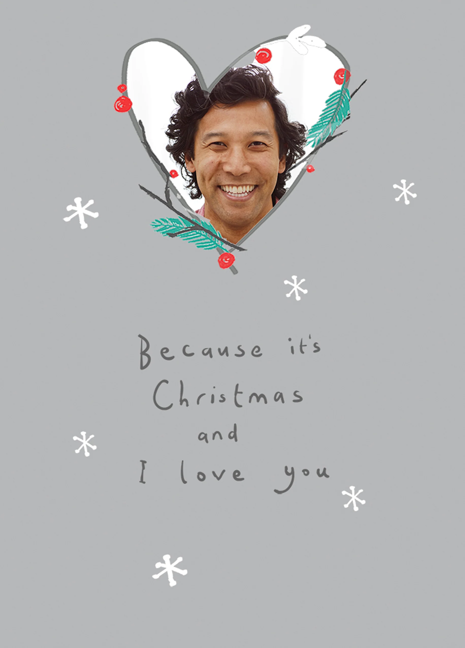 Personalised One I Love Heart Wreath Photo Christmas Card