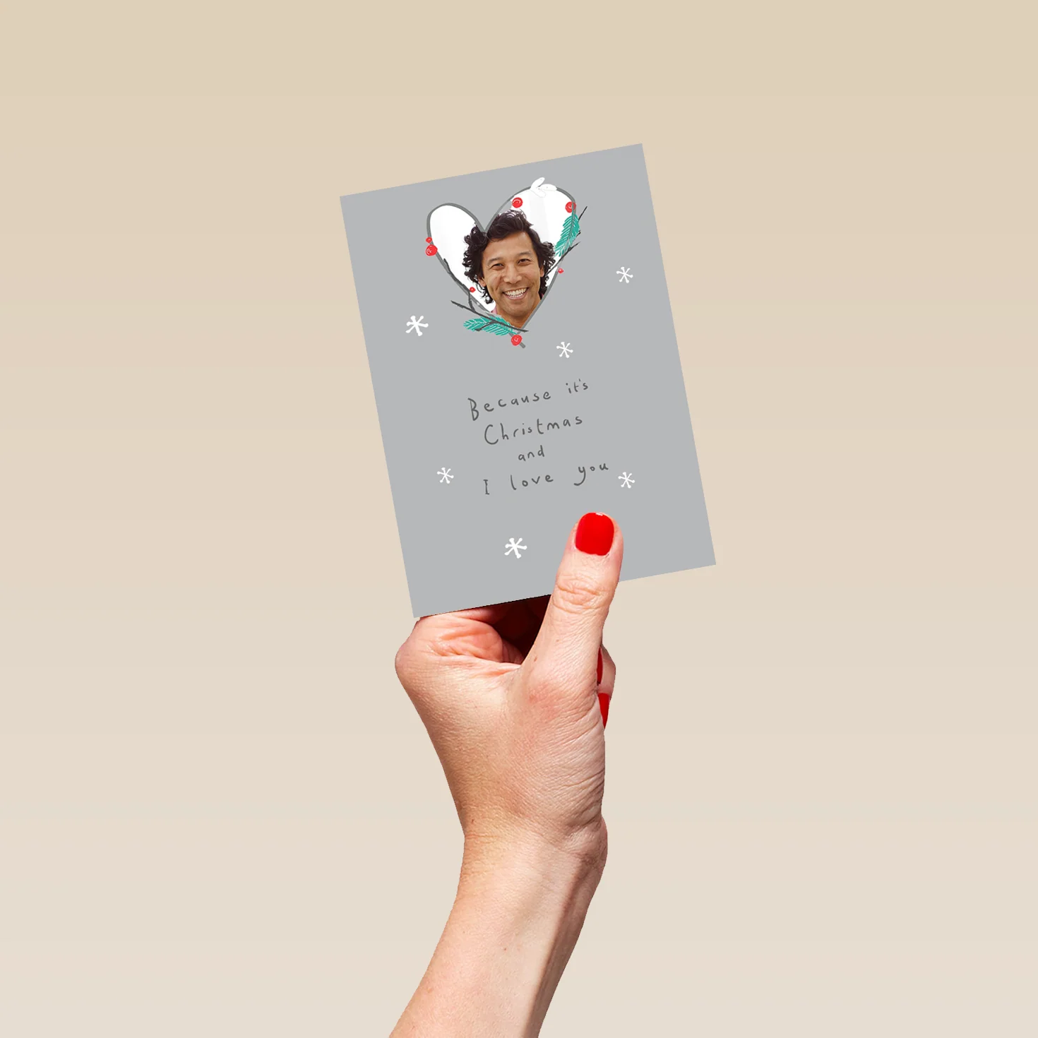 Personalised One I Love Heart Wreath Photo Christmas Card - Image 4