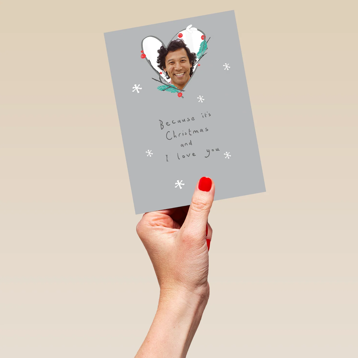 Personalised One I Love Heart Wreath Photo Christmas Card - Image 5