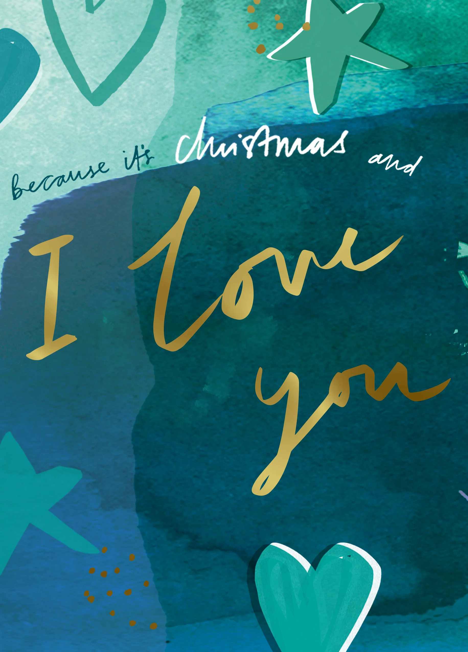 Personalised One I Love Hearts & Stars Contemporary Christmas Card