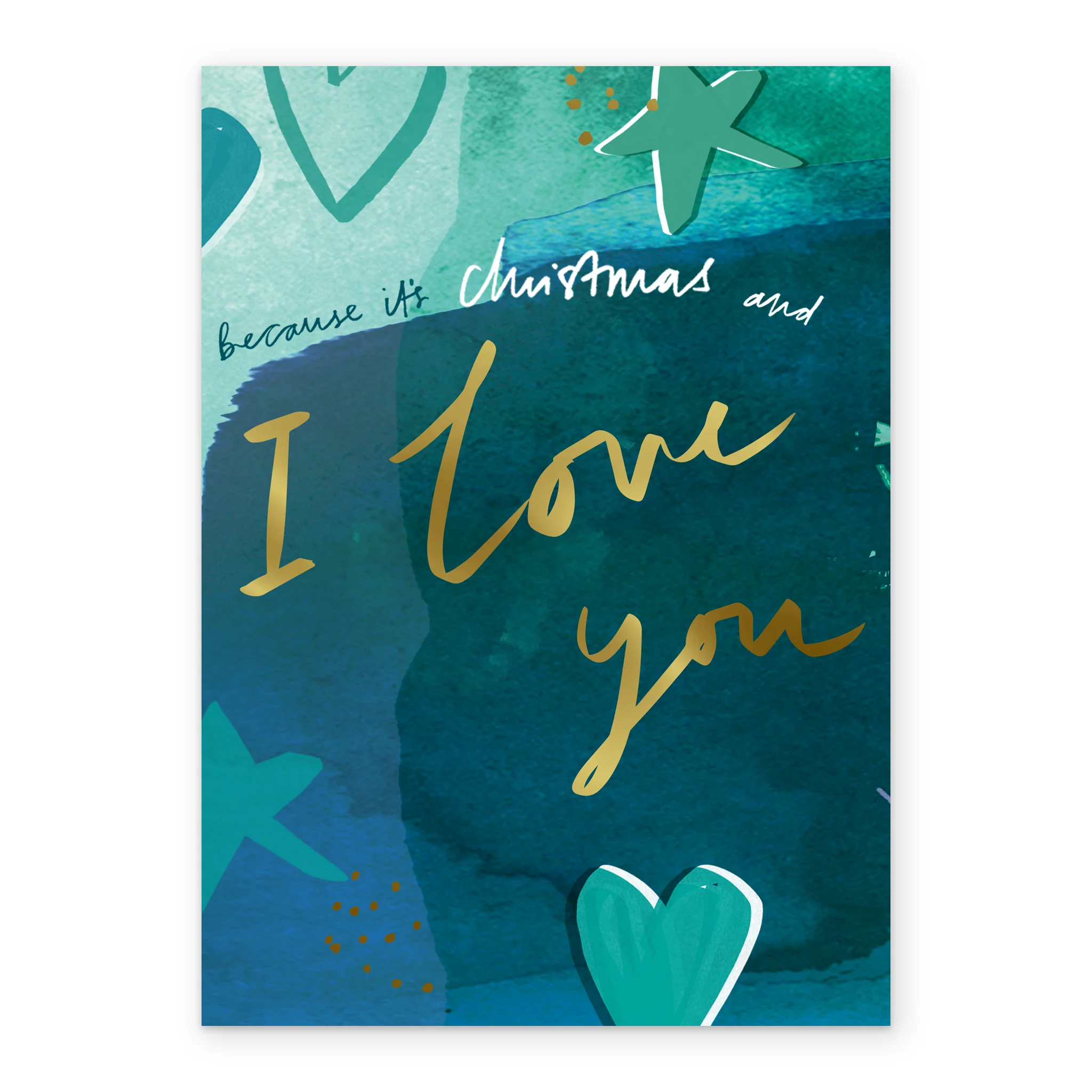 Personalised One I Love Hearts & Stars Contemporary Christmas Card - Image 2