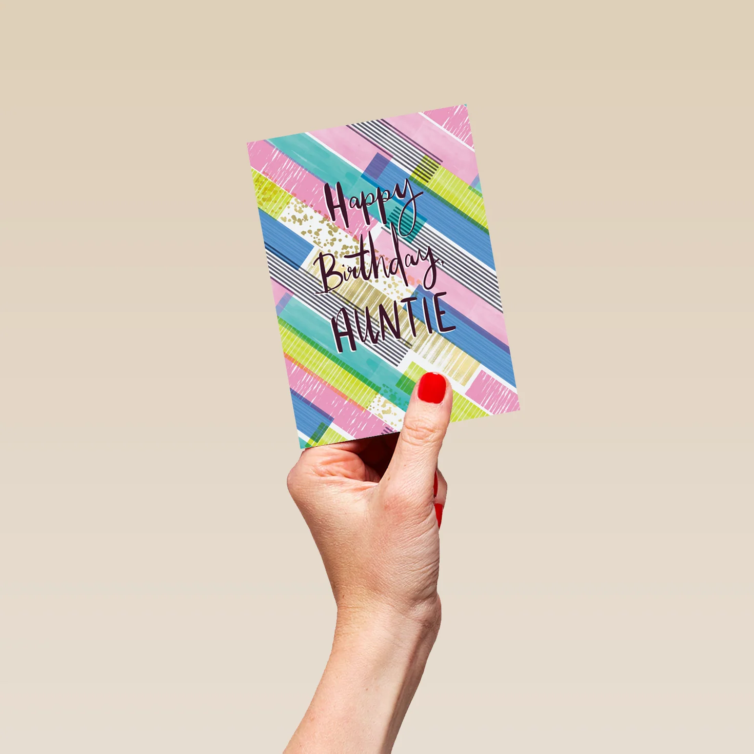 Personalised Pastel Block Pattern Birthday Card For Auntie - Image 4