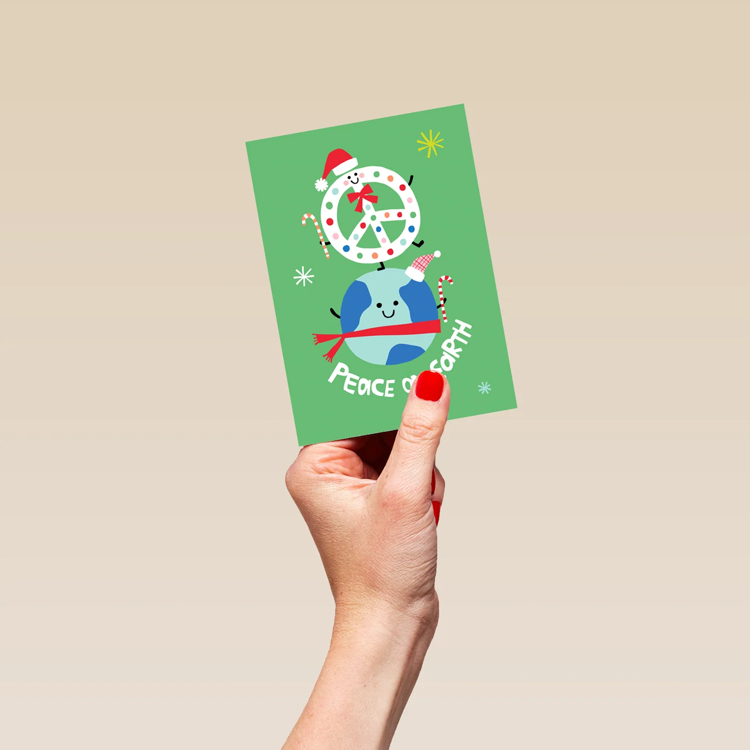 Personalised Peace Sign & Smiling Earth Kids Christmas Card - Image 4