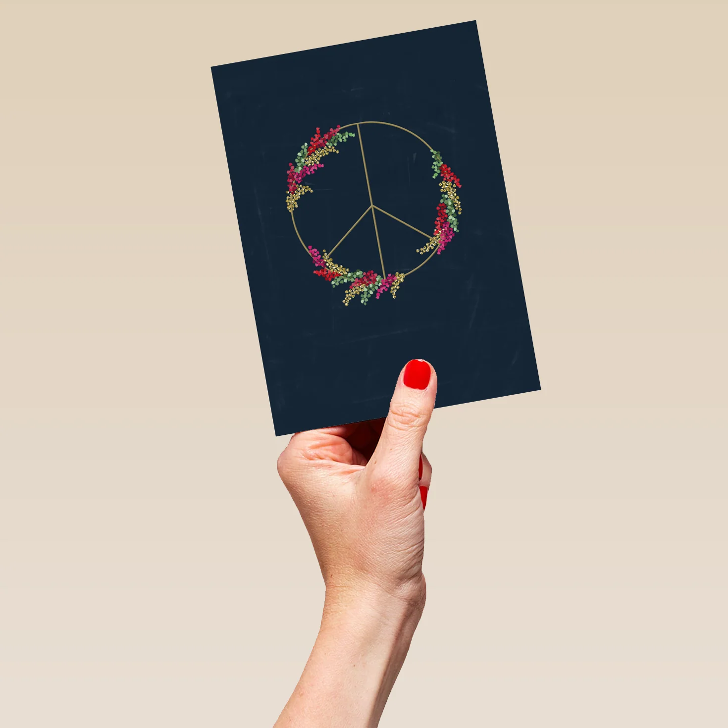 Personalised Peace Sign with Festive Foliage Christmas Card - Image 5