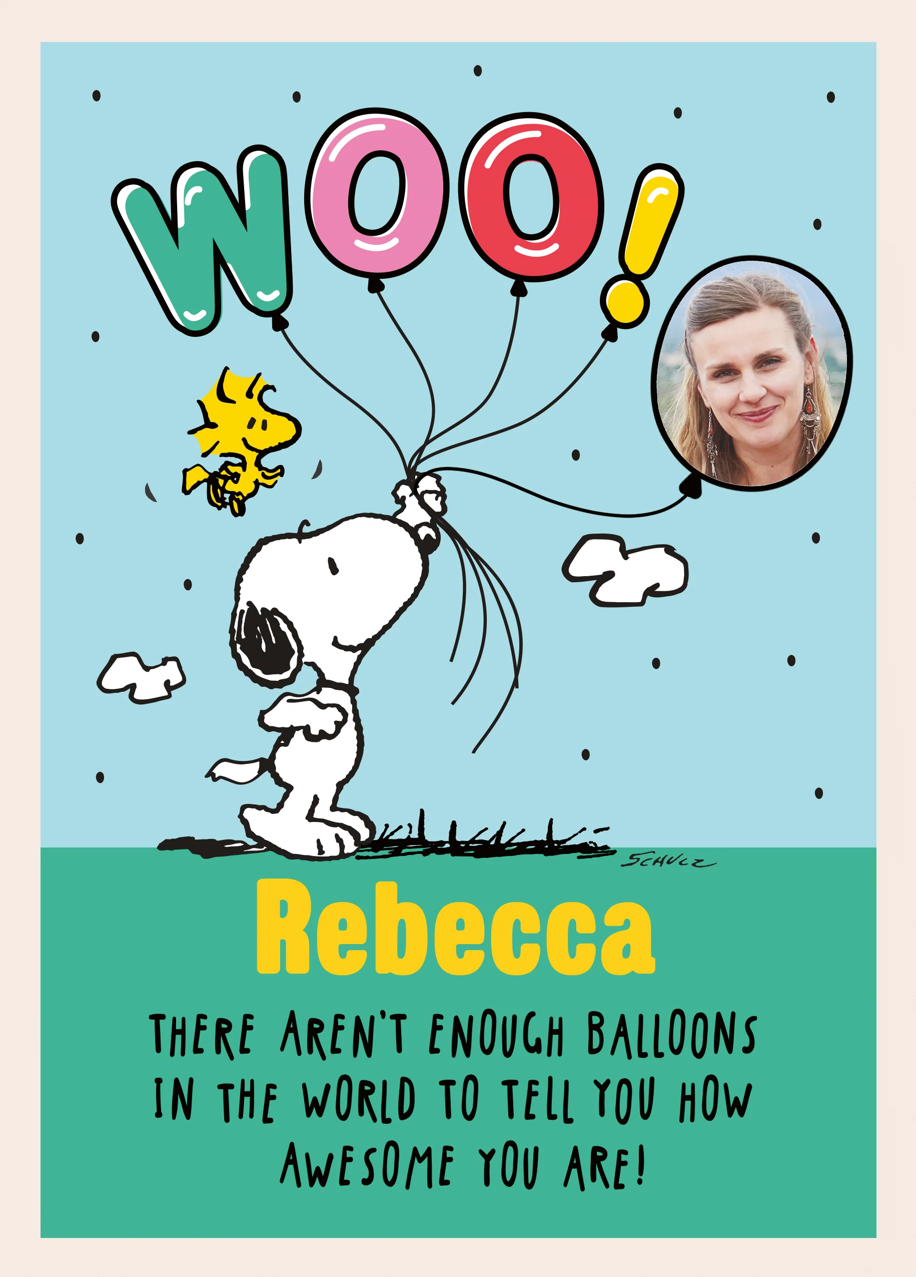 Personalised PEANUTS™ SNOOPY With Balloons Photo Upload Birthday Card