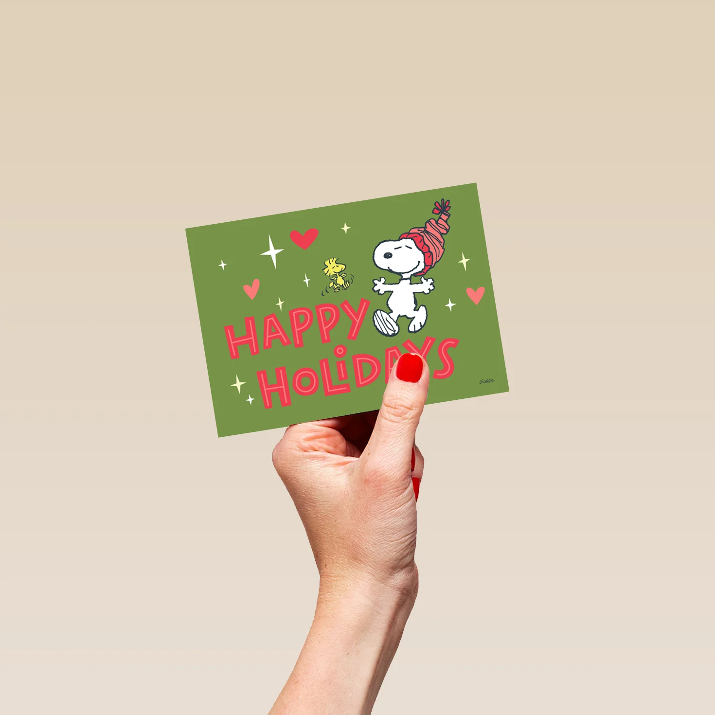 Personalised PEANUTS™ SNOOPY & WOODSTOCK Hearts & Stars Christmas Card - Image 4
