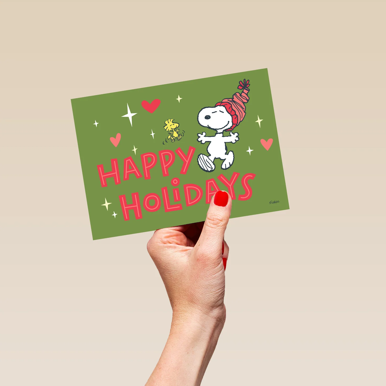 Personalised PEANUTS™ SNOOPY & WOODSTOCK Hearts & Stars Christmas Card - Image 5