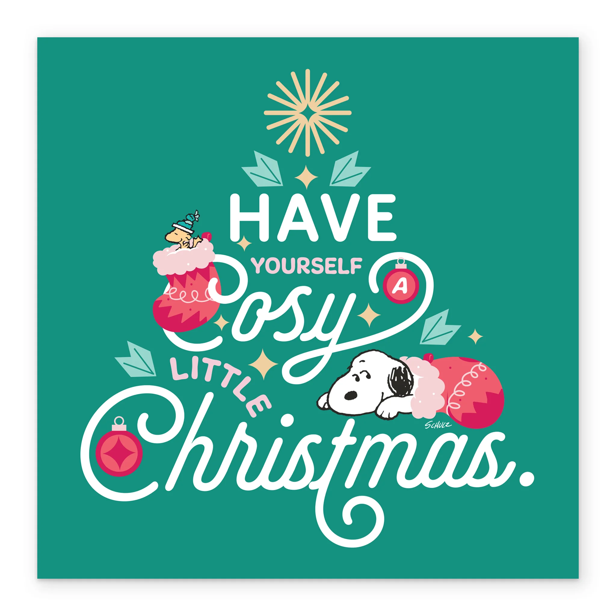 Personalised PEANUTS™ SNOOPY & WOODSTOCK in Stockings Christmas Card - Image 2