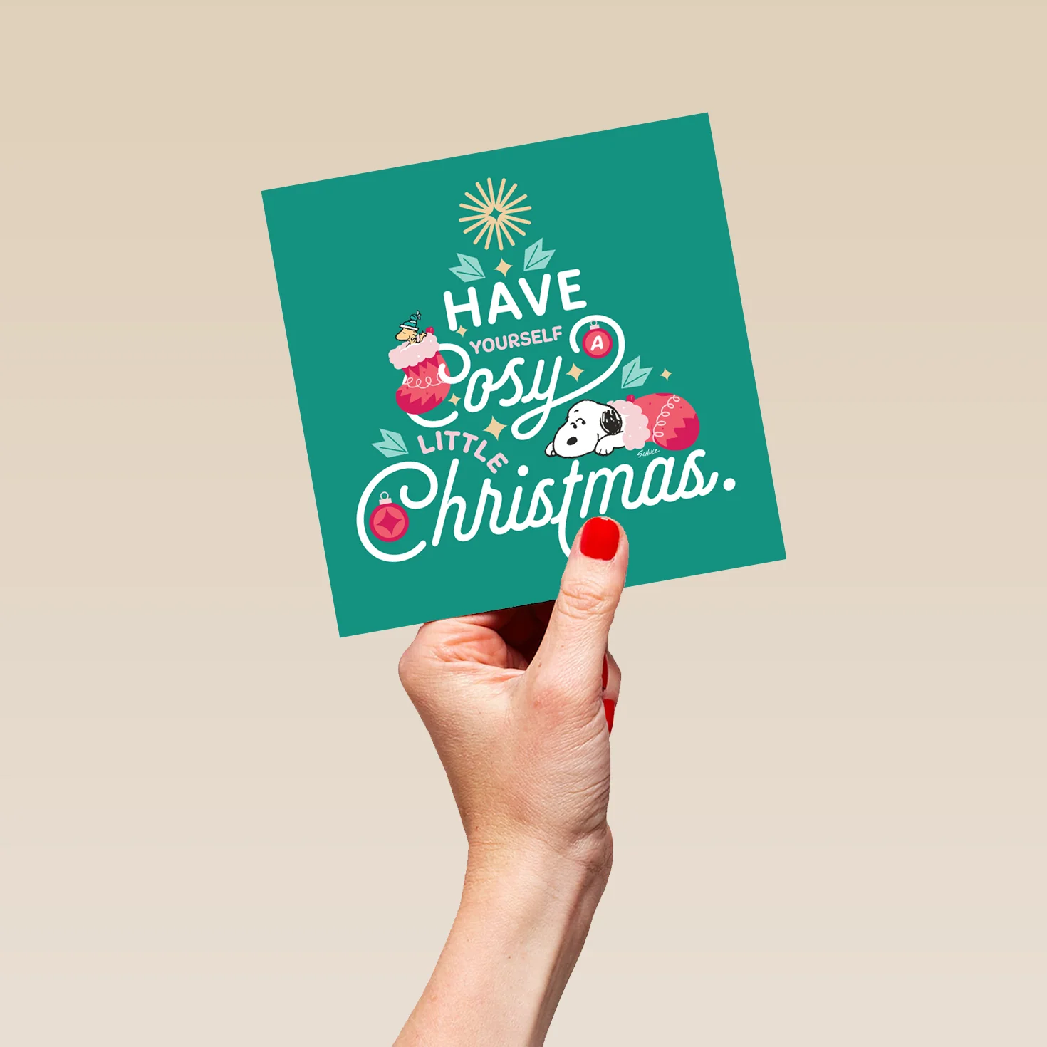Personalised PEANUTS™ SNOOPY & WOODSTOCK in Stockings Christmas Card - Image 5