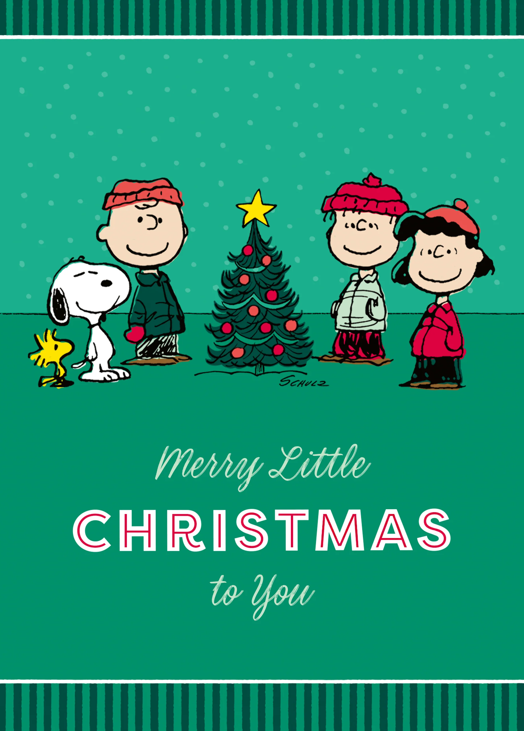 Personalised PEANUTS™ Snoopy, Woodstock & The Gang 'Merry Little Christmas' Christmas Card