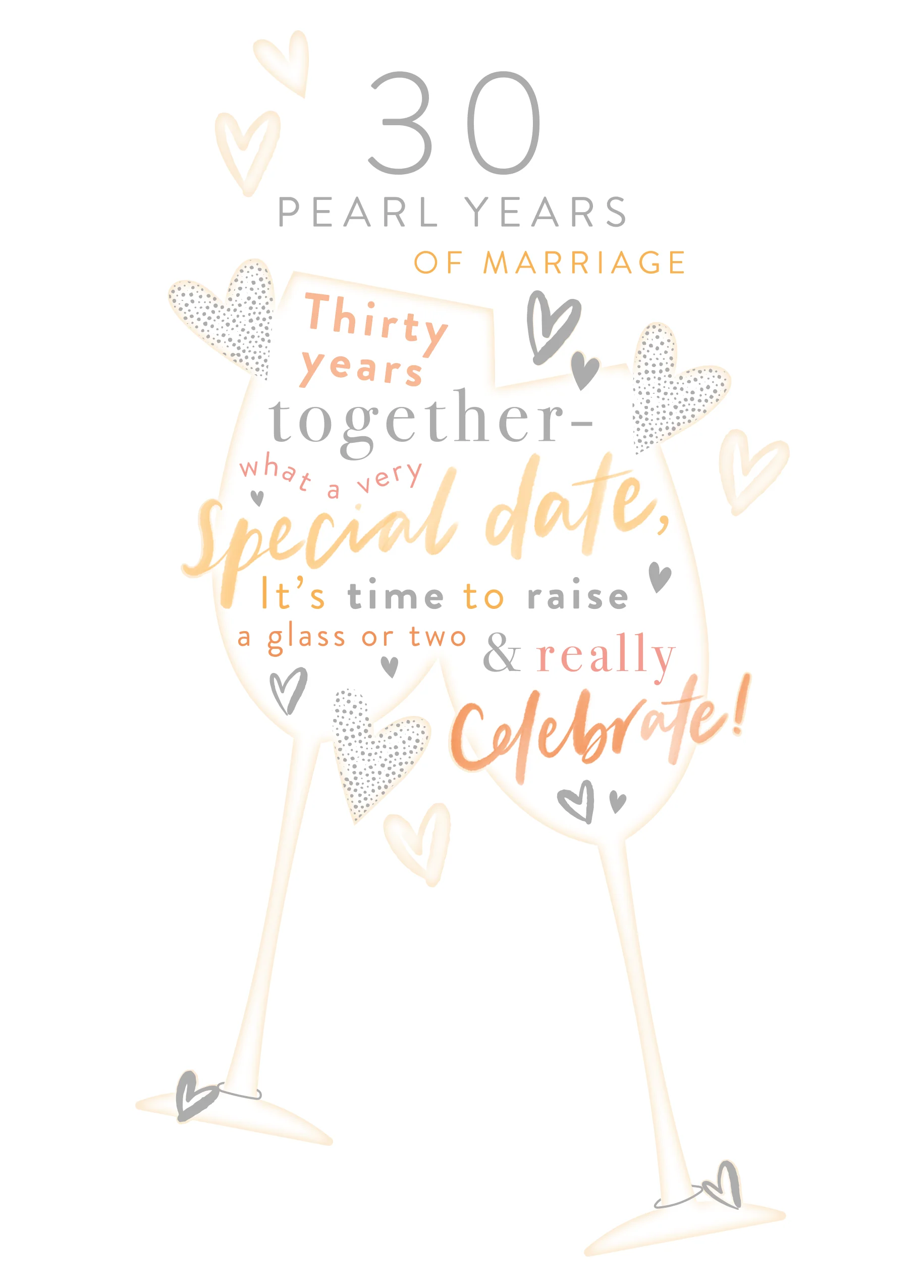 Personalised Pearl Wedding Anniversary Card - Word-Filled Glasses Design