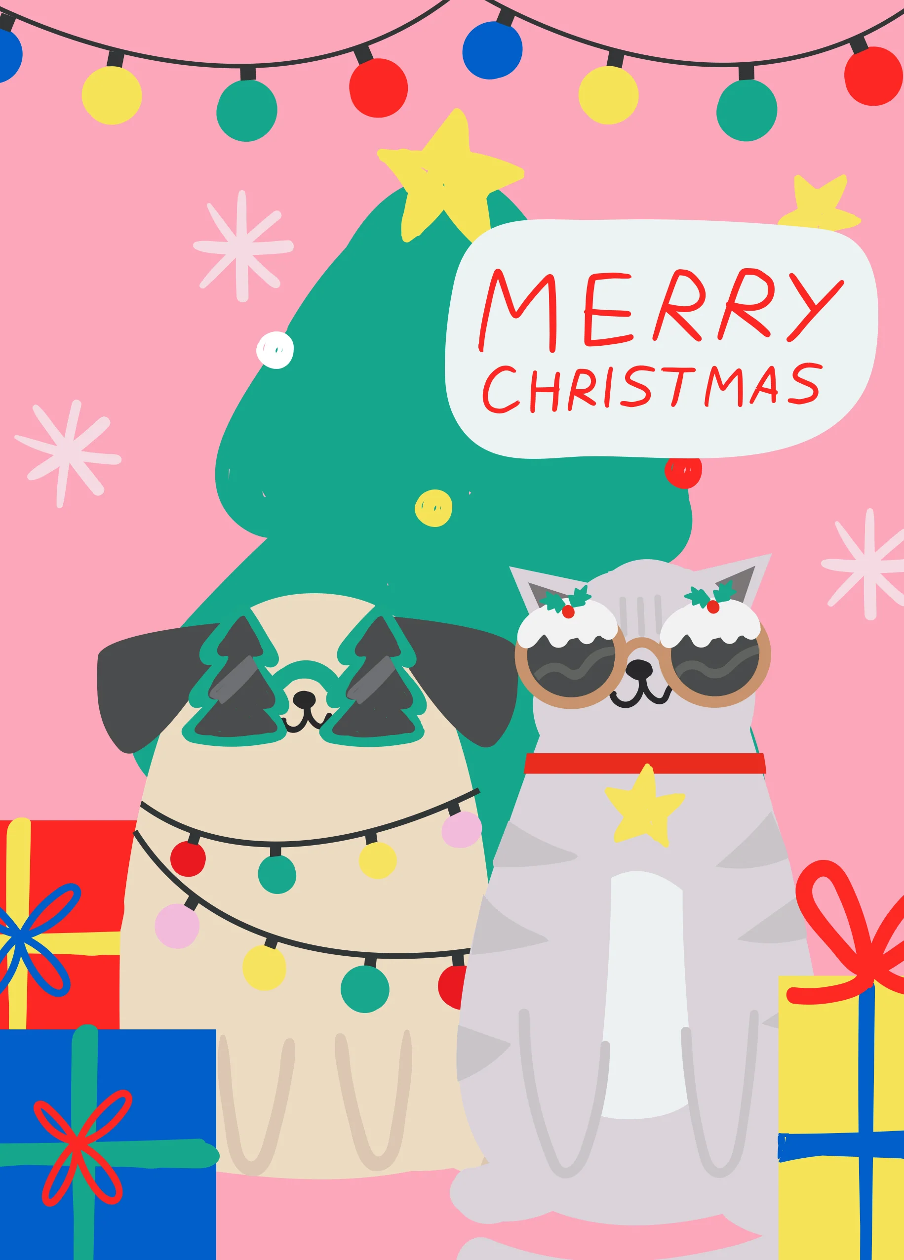 Personalised Pet Tree And Star Design Christmas Card