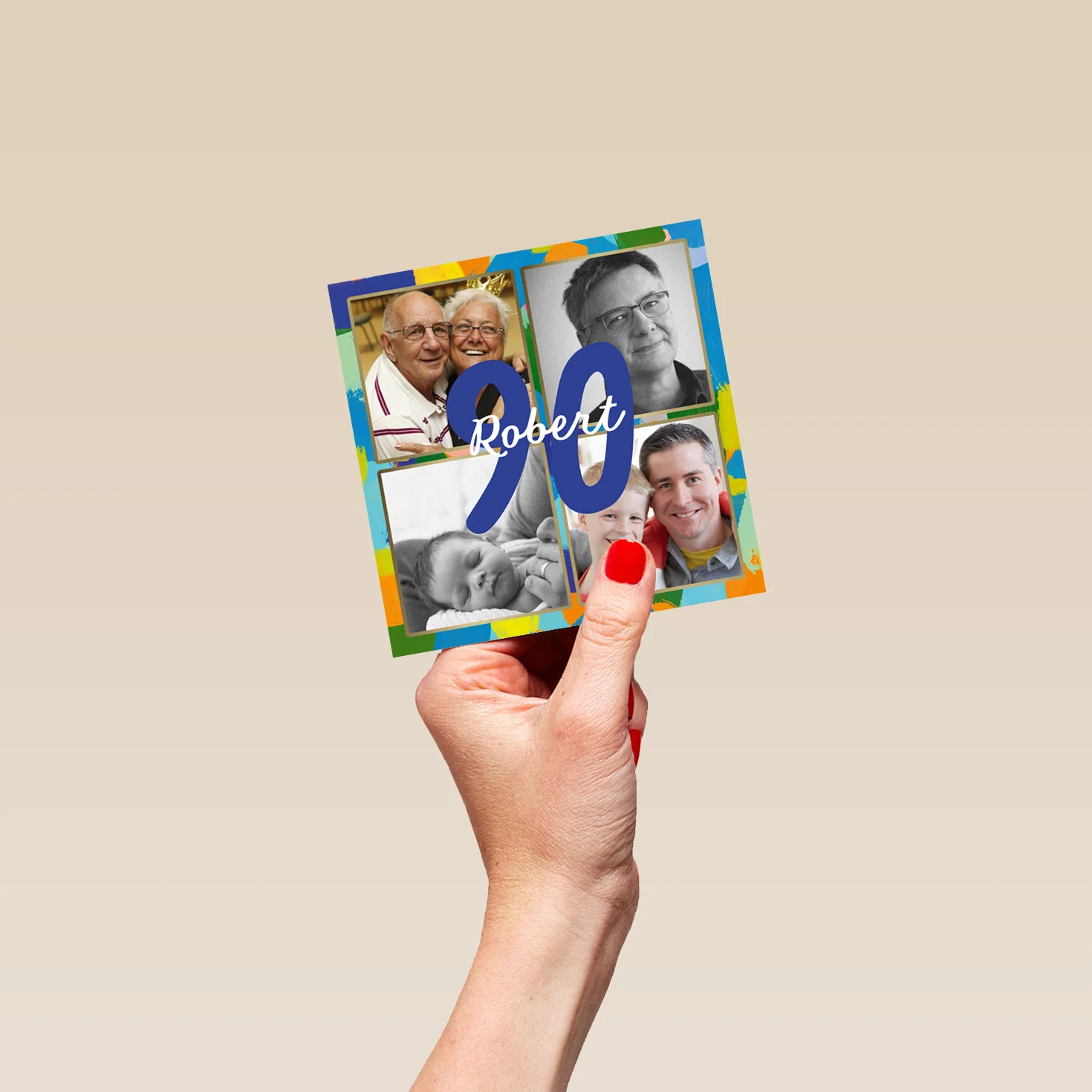 Personalised Photo Upload 90th Birthday Card Fun Pattern Design - Image 4