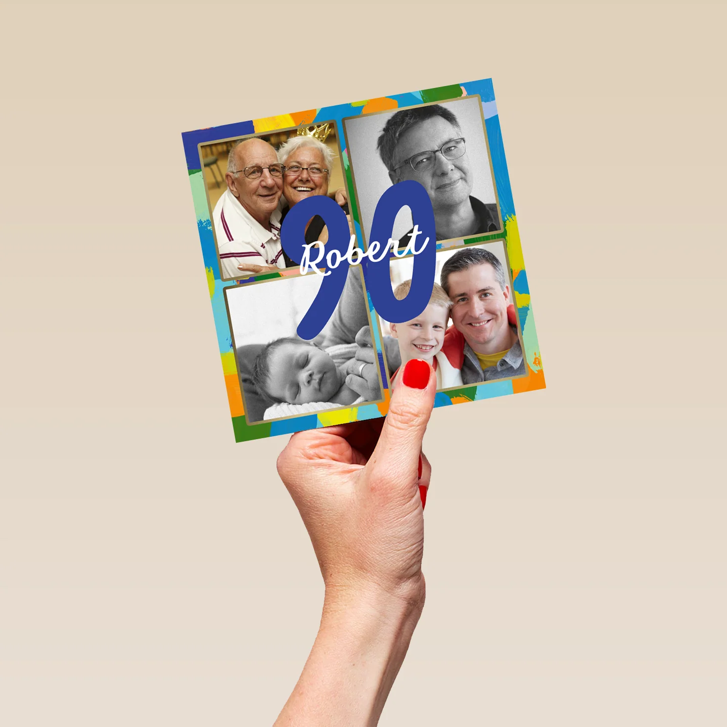 Personalised Photo Upload 90th Birthday Card Fun Pattern Design - Image 5