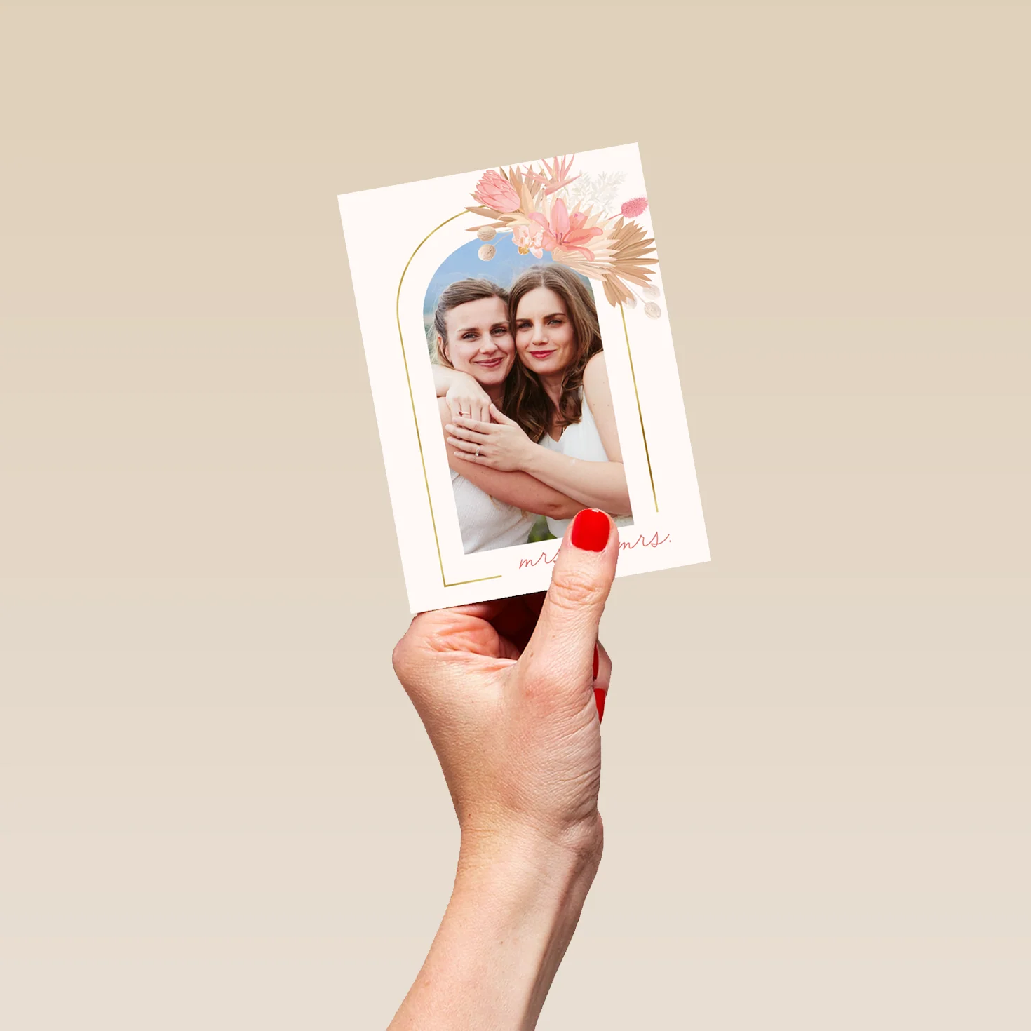 Personalised Photo Upload Arched Border Wedding Card - Image 4