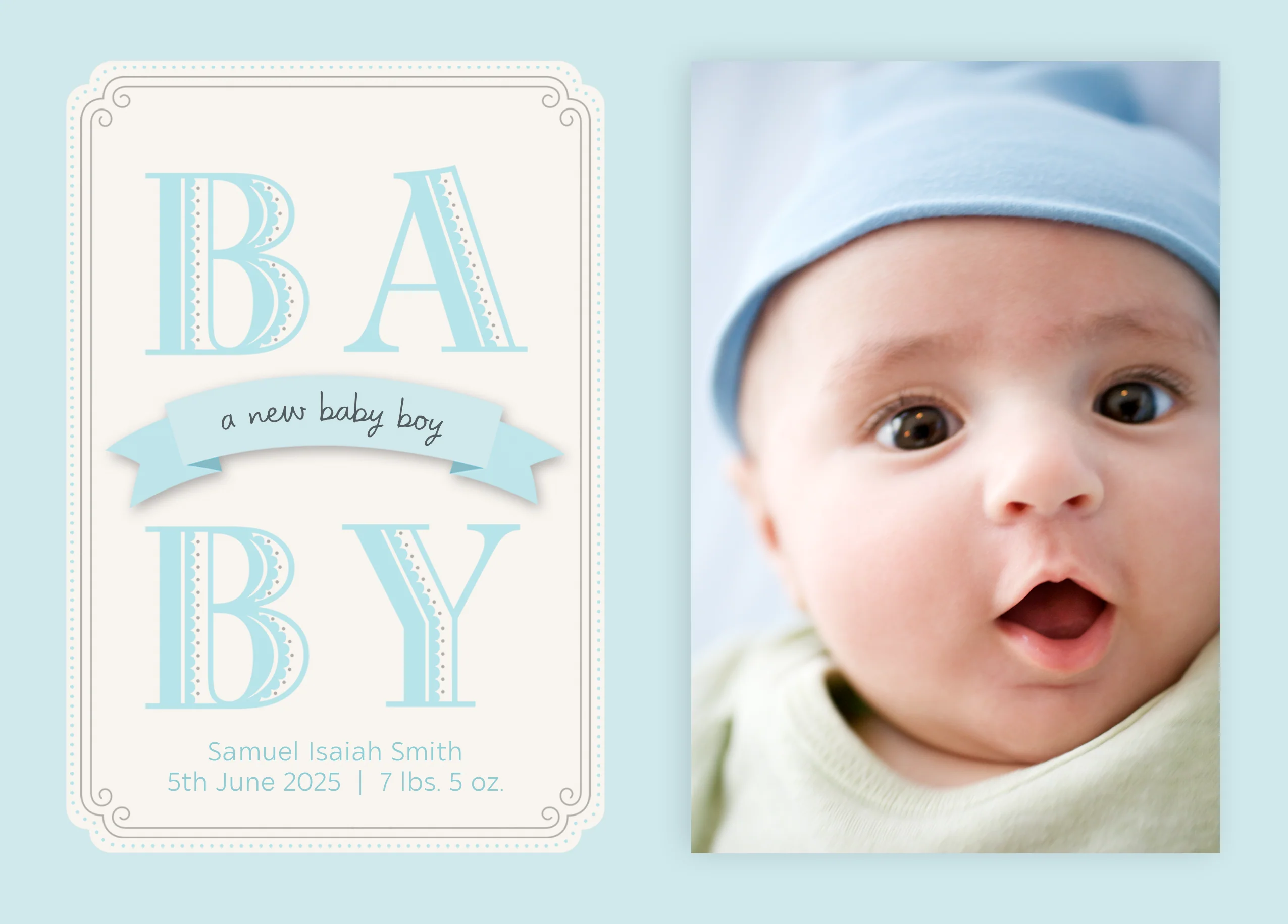 Personalised Photo Upload Baby Boy Announcement Card