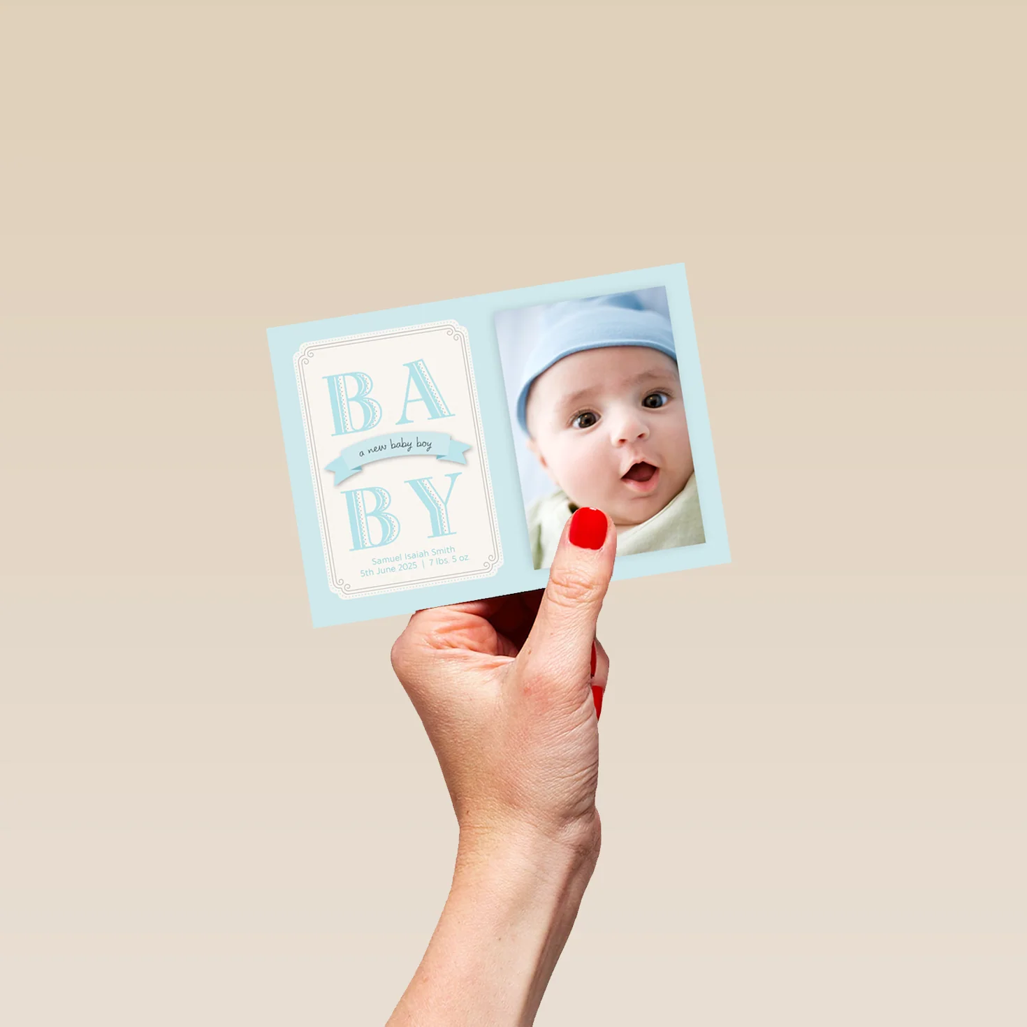 Personalised Photo Upload Baby Boy Announcement Card - Image 4