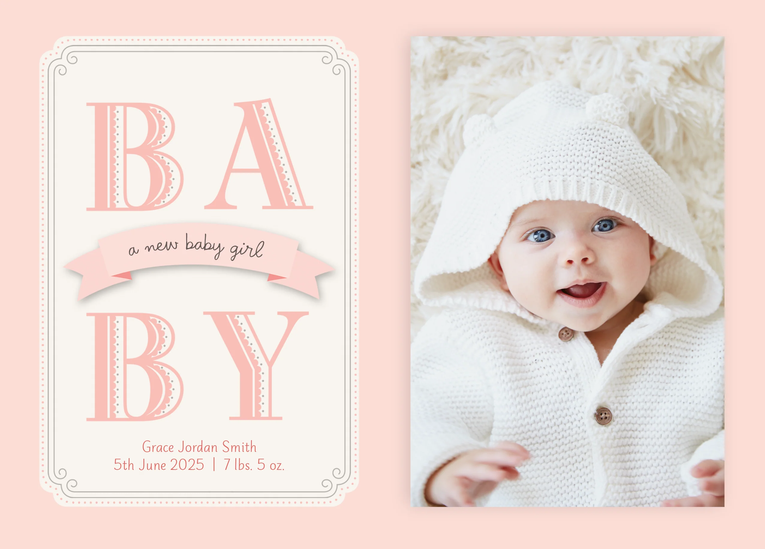 Personalised Photo Upload Baby Girl Announcement Card