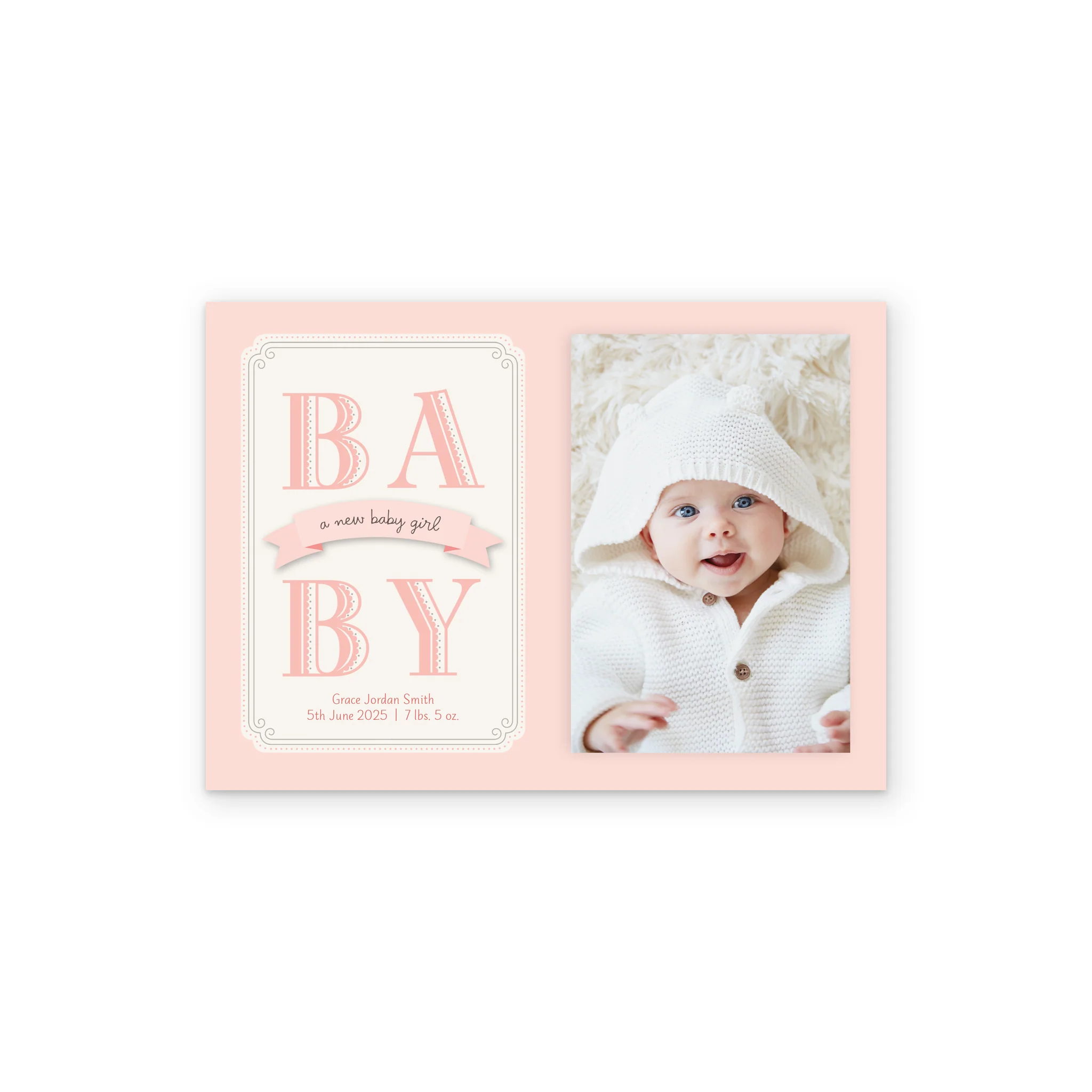 Personalised Photo Upload Baby Girl Announcement Card - Image 2