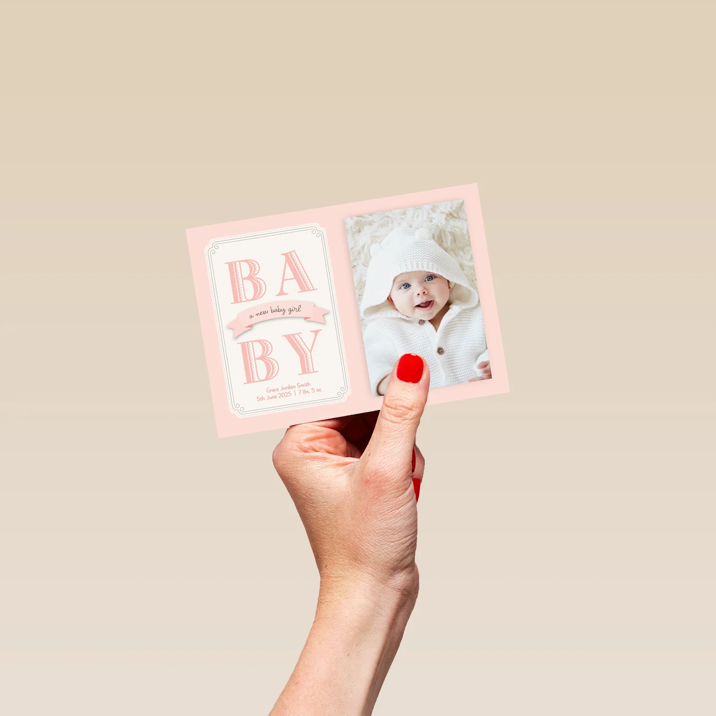 Personalised Photo Upload Baby Girl Announcement Card - Image 4