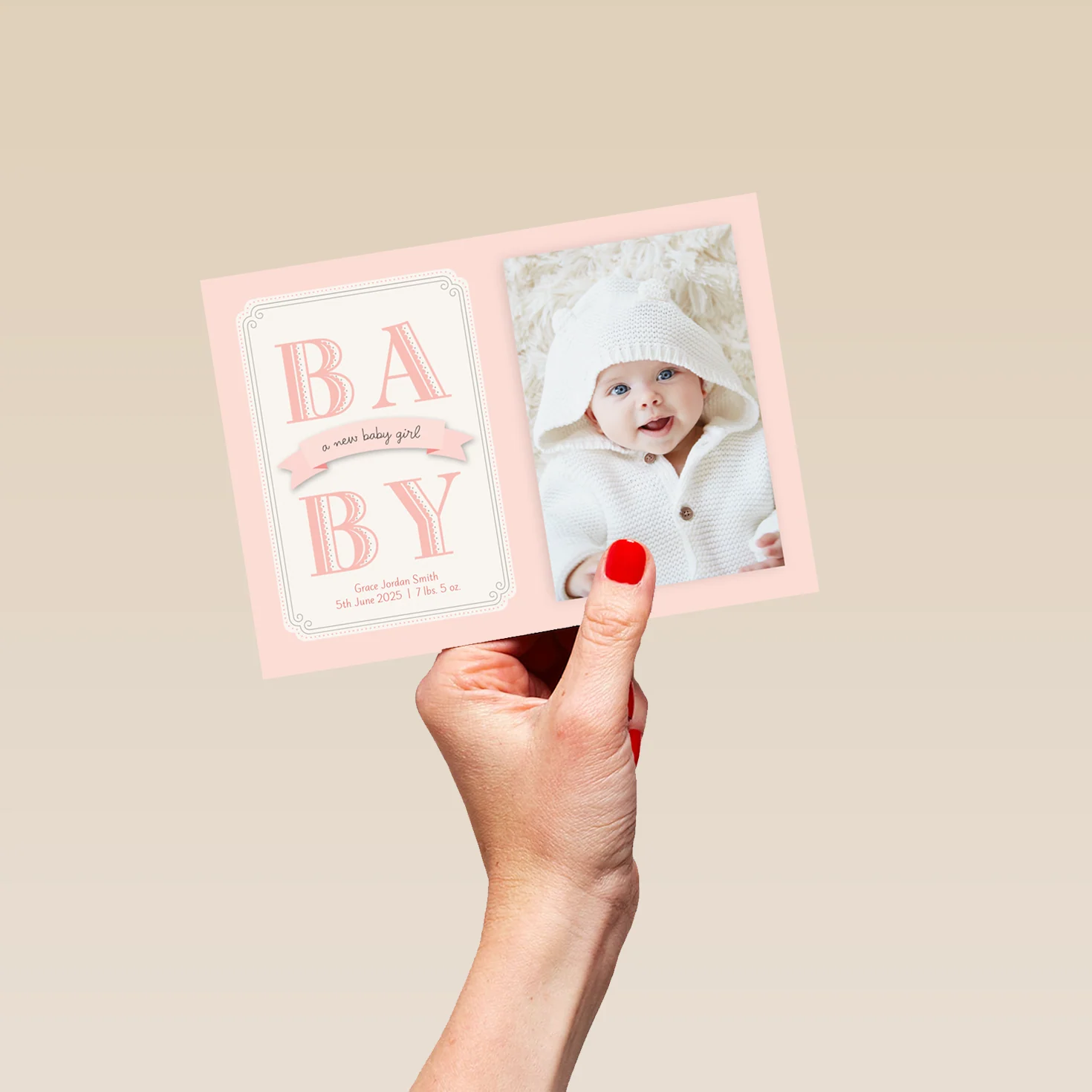 Personalised Photo Upload Baby Girl Announcement Card - Image 5