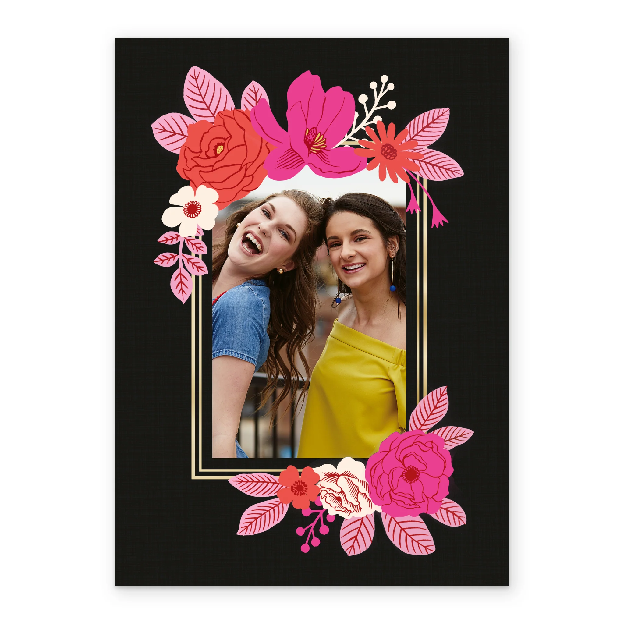 Personalised Photo Upload Black Floral Border Greeting Card - Image 2